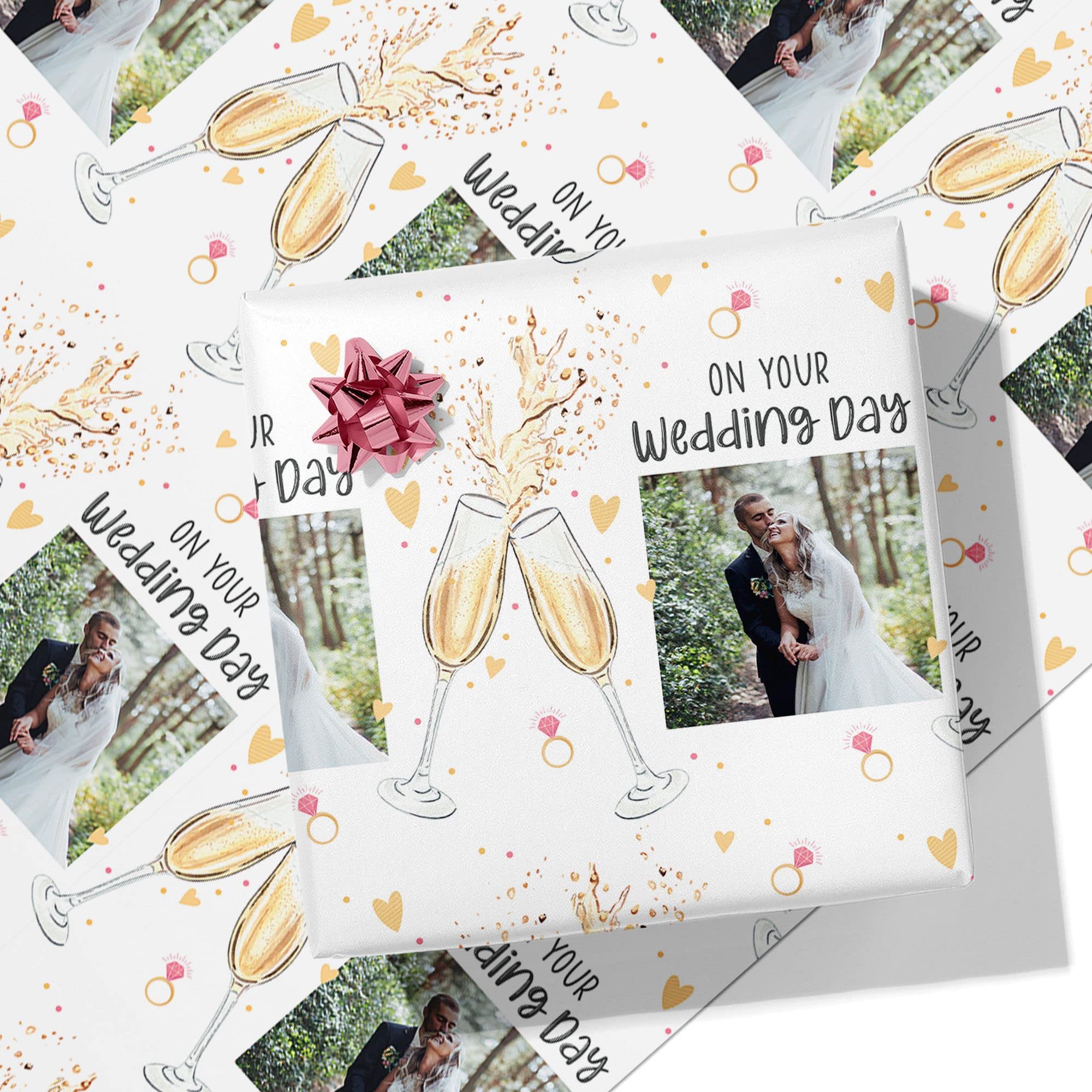 Printster On Your Wedding Day Champagne Personalised Wrapping Paper - Add Your Photo -5m Roll - 594mm x 5000mm