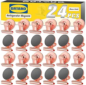 Grtard 24pack Rose Gold Magnetic Clips, Strong No-Scratch Refrigerator Magnets, Multi-Purpose Heavy Duty Clips for Fridge, Whiteboard, Locker, Classroom