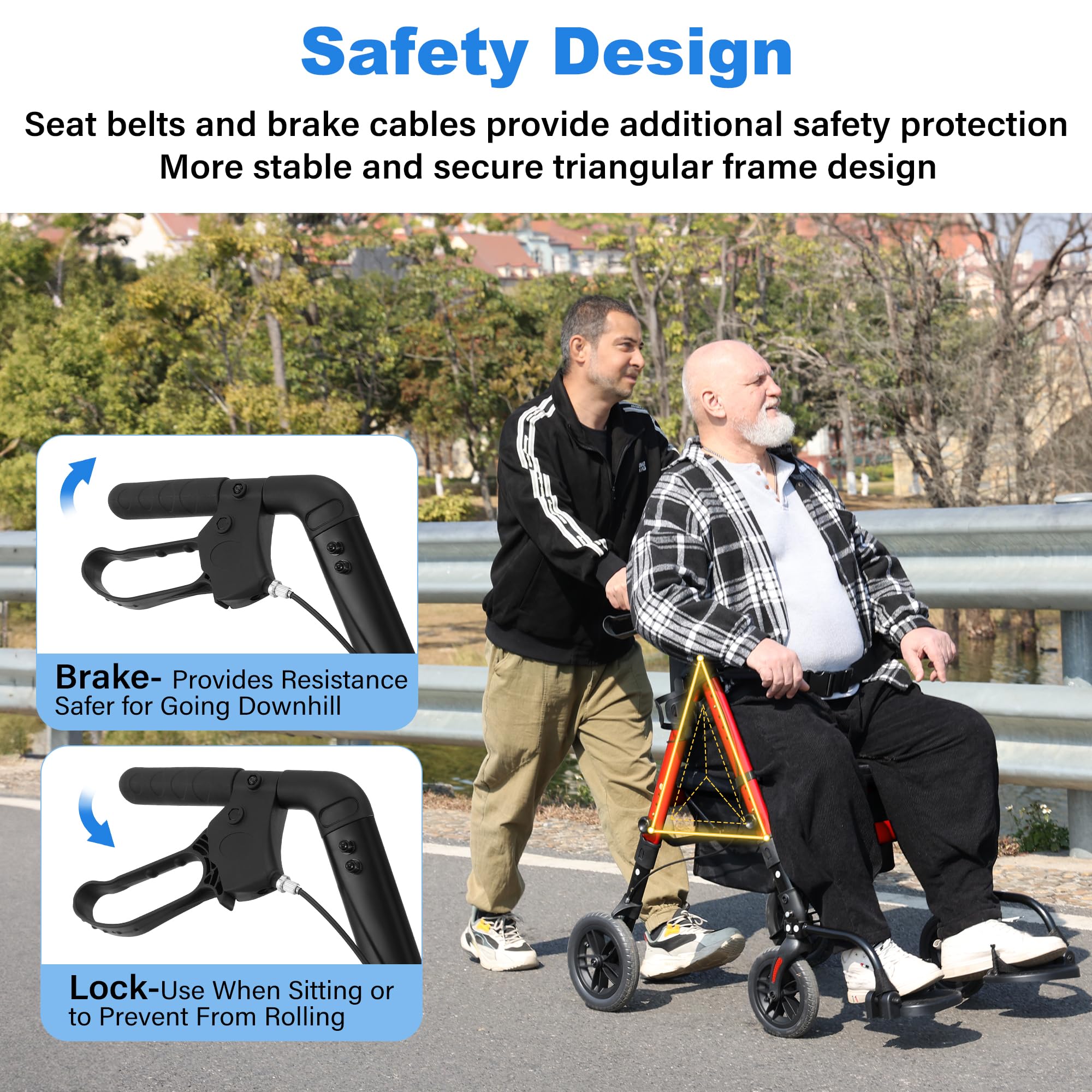 Heavy Duty Walkers for Seniors 2 in 1 Rollator Wheelchair Combo | 450 lb Capacity 10 All-Terrain Wheels Adjustable Seat & Handle Foldable Transport Chair with Seat Red product thumbnail 6