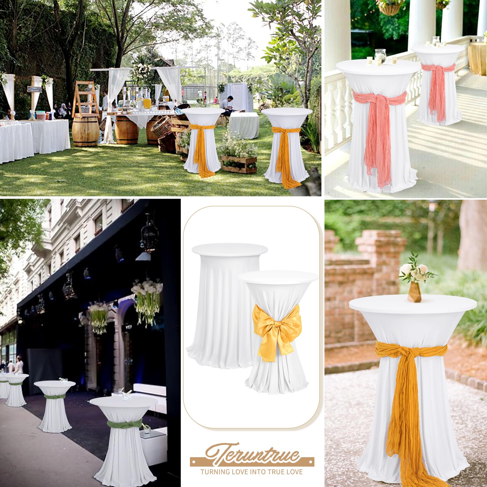 Teruntrue 3 Pezzi Bianco Fodera Tavolo Alto Tovaglia con gonna 80x110cm Tovaglia da cocktail in spandex Ø80-85cm Copritavolo per Tavolo da Party di Matrimonio da Bar Matrimoni Catering