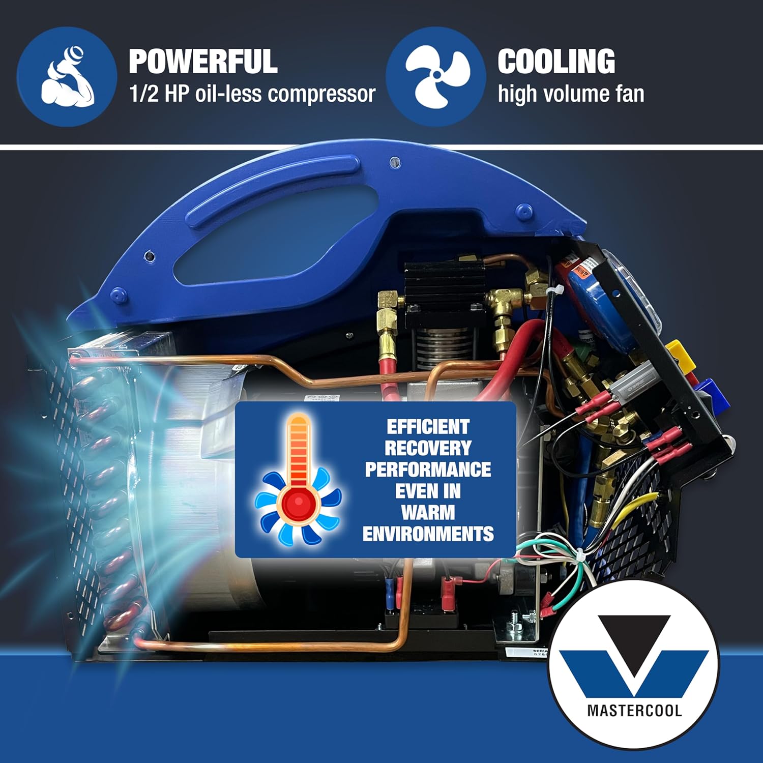 Mastercool 69000 Refrigerant Recovery System – Compact, Oil-Less Compressor, Works with All Refrigerants, Auto Shut-Off