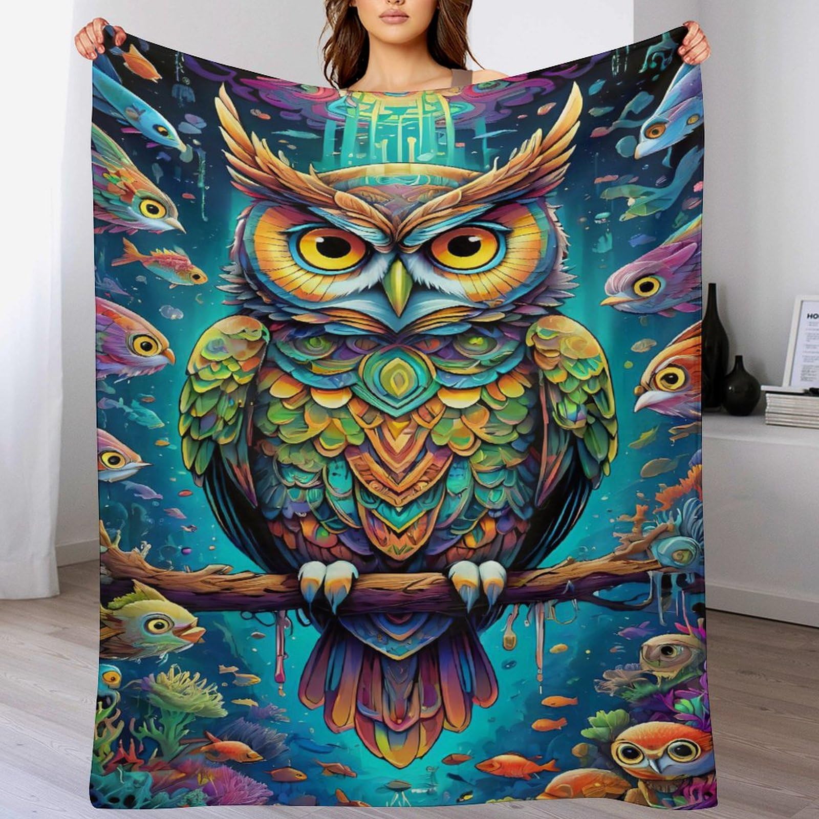 Couverture canapé anti-froid flannel hibou pour vos soirées hiver