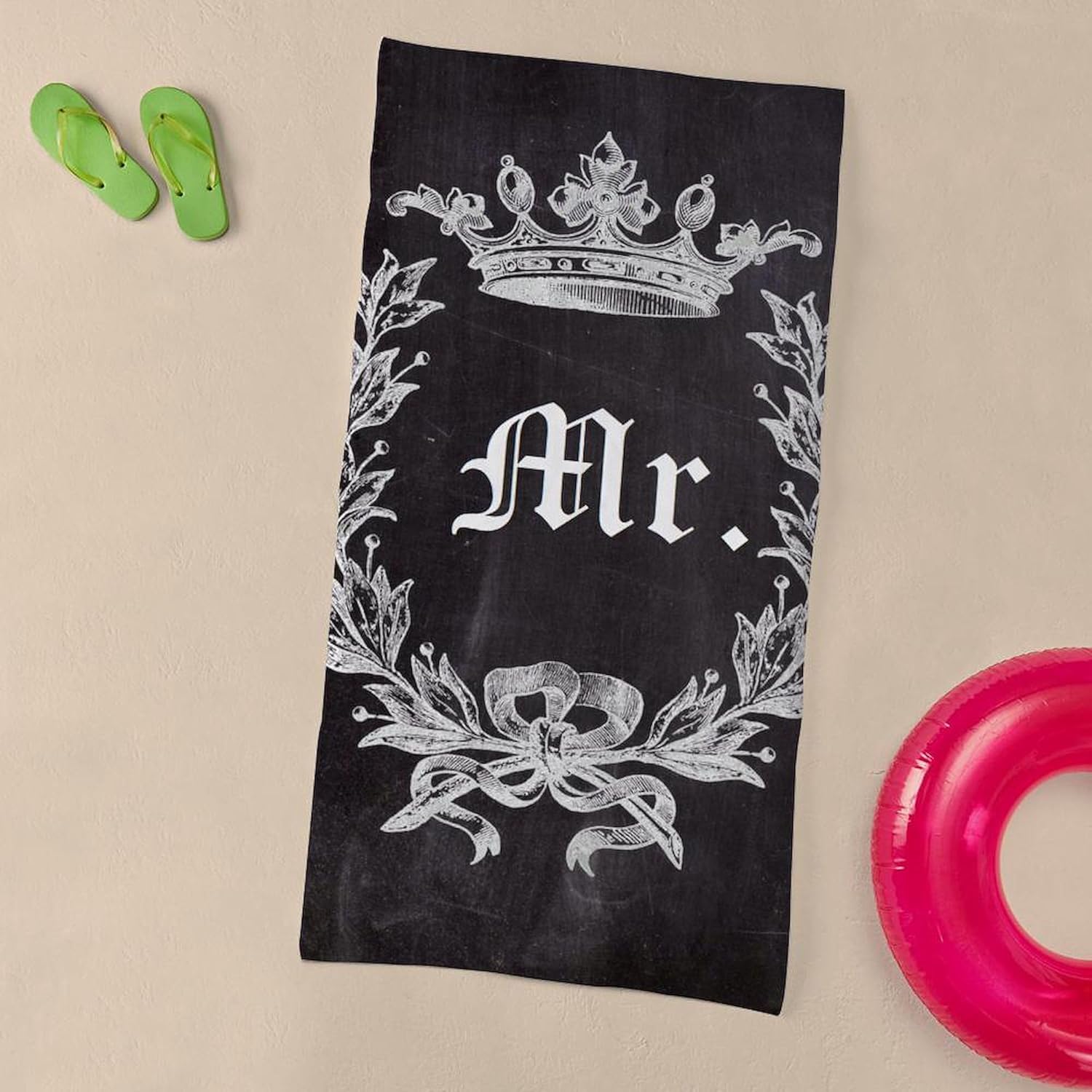 CafePress Rustic Chalkboard Newly Weds Groom Mrs and Mr 30"x60" Absorbent Cotton Back, Soft Beach, Pool Towel