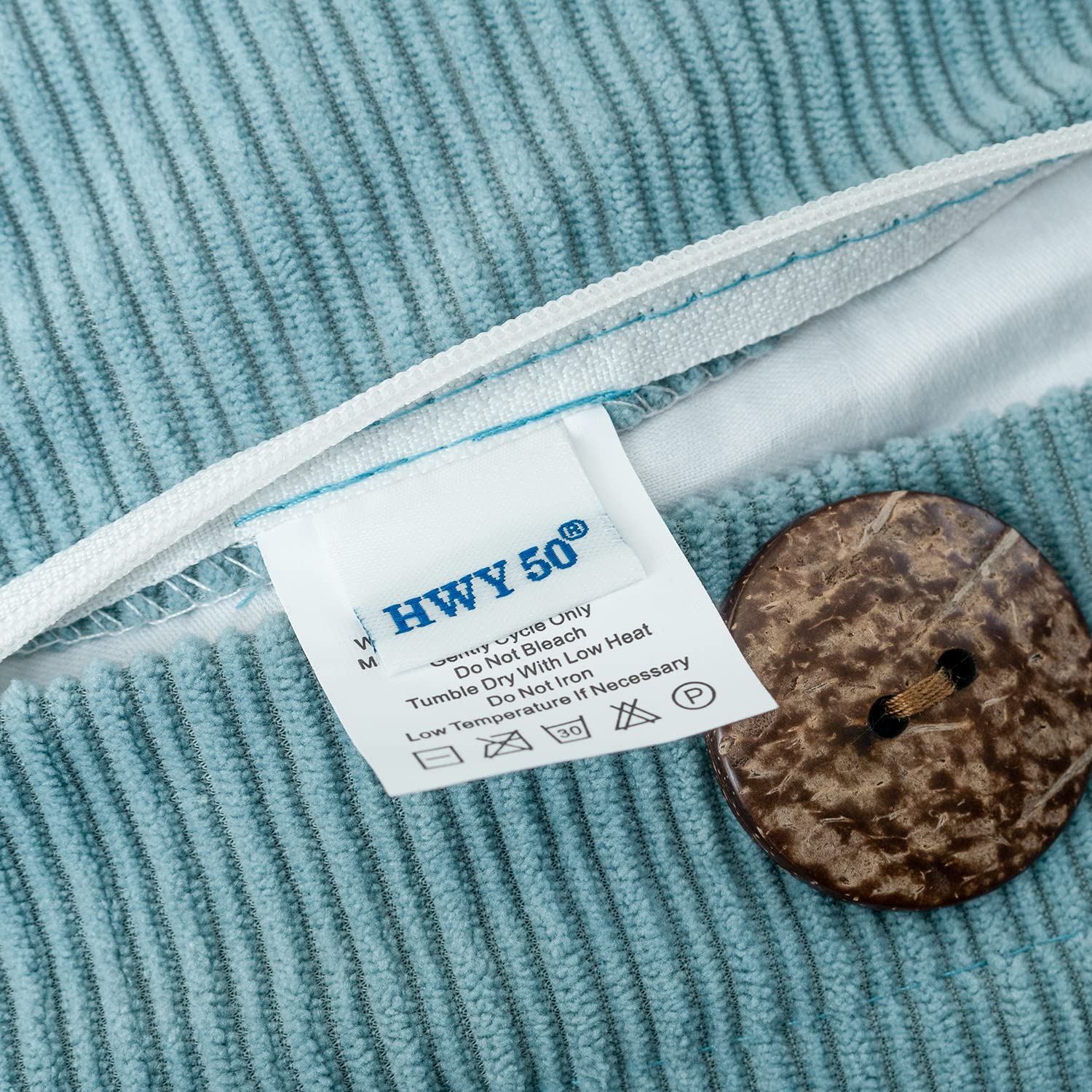 HWY 50 Light Blue Chenille Cushion Covers 45cm x 45cm (18"x18") with Triple Buttons, Set of 2 - Image 2