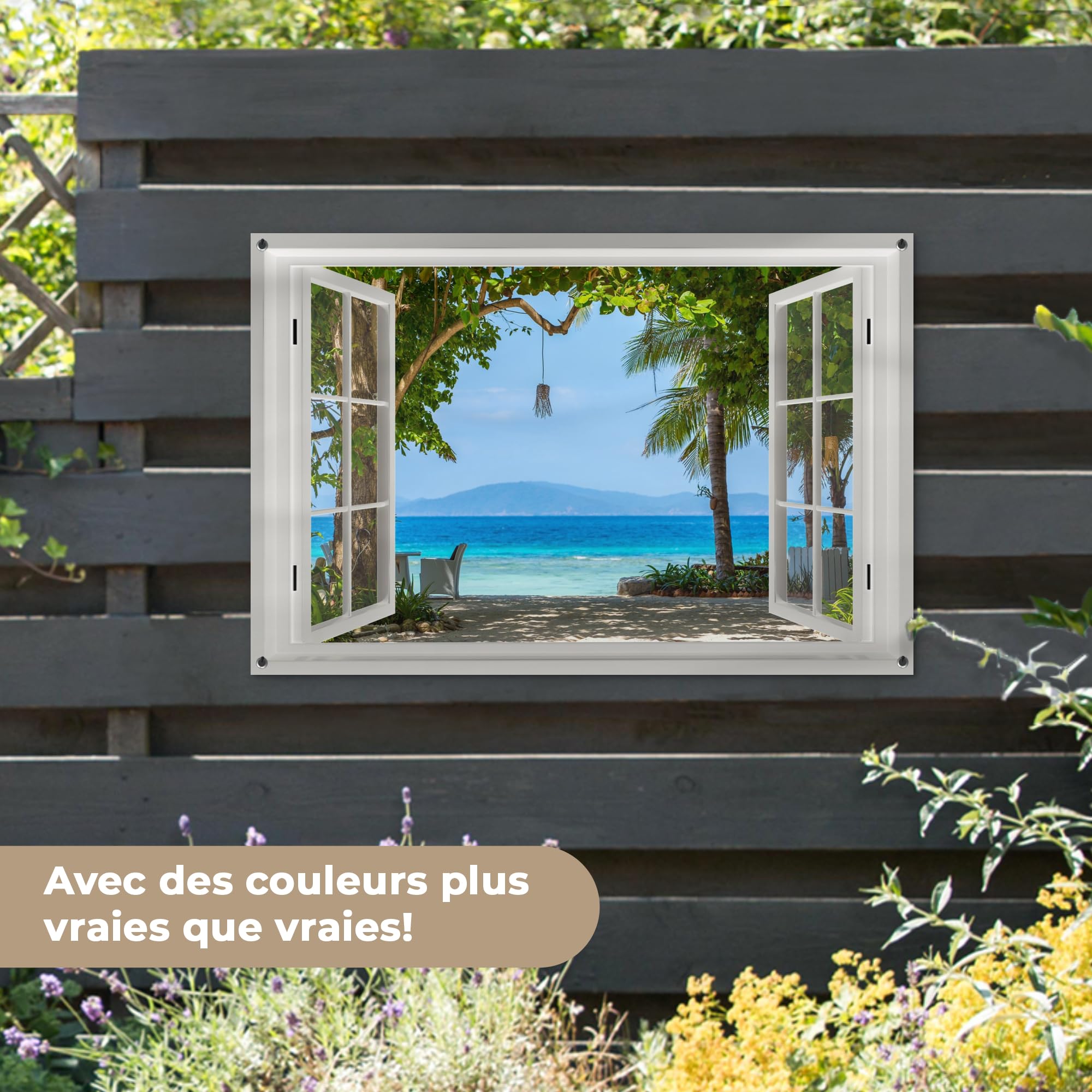 MuchoWow© Póster De Jardín 120x80 cm Terraza Exterior Accesorios Jardin Decoracion Pared Decorativa Balcon Wall Decoration Posters Decorativos Vista - Árbol - Mar - Palmera - Colinas - Playa