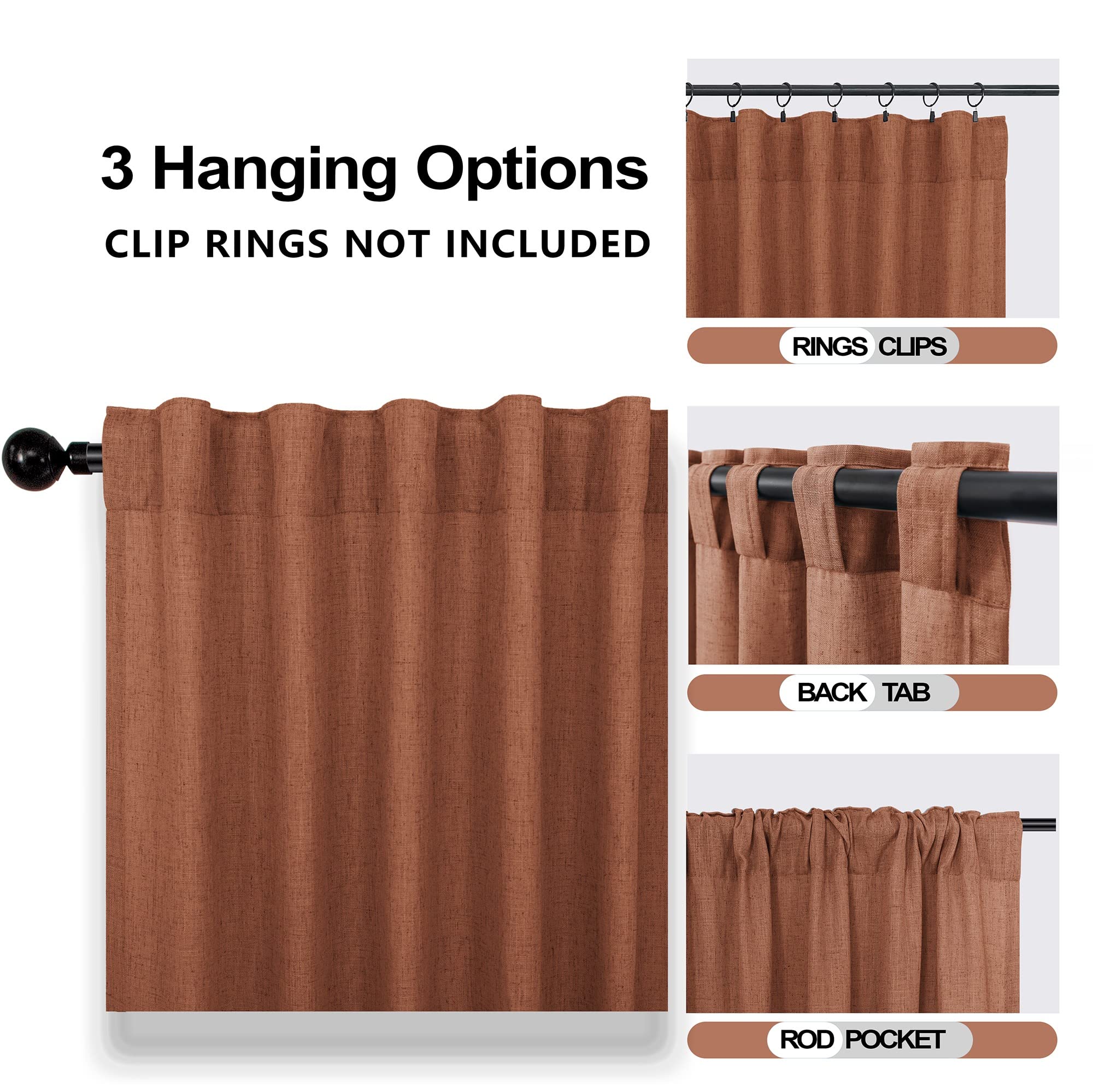 Bohemian Vorhänge Für Wohnzimmer - Leinen Mix Terrakotta Vorhänge 228cm 2 Paneele