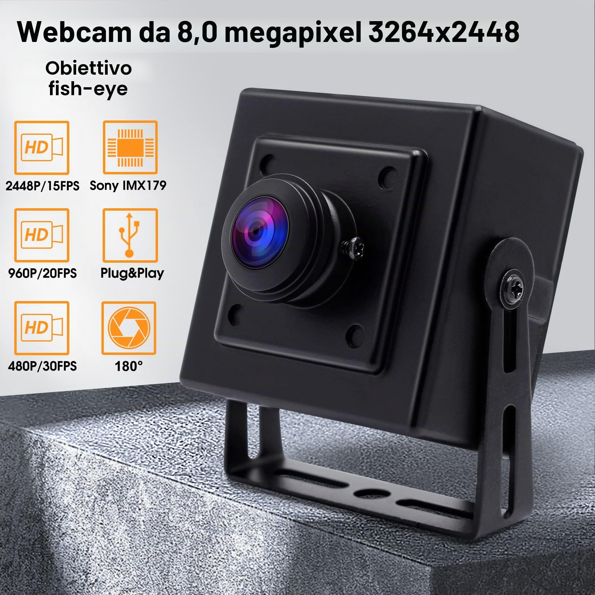 Svpro Fotocamera USB da 8MP ultra grandangolare webcam Fisheye 180 gradi ad alta risoluzione 3264x2448 USB fotocamera con alloggiamento in alluminio per industria e PC computer portatili