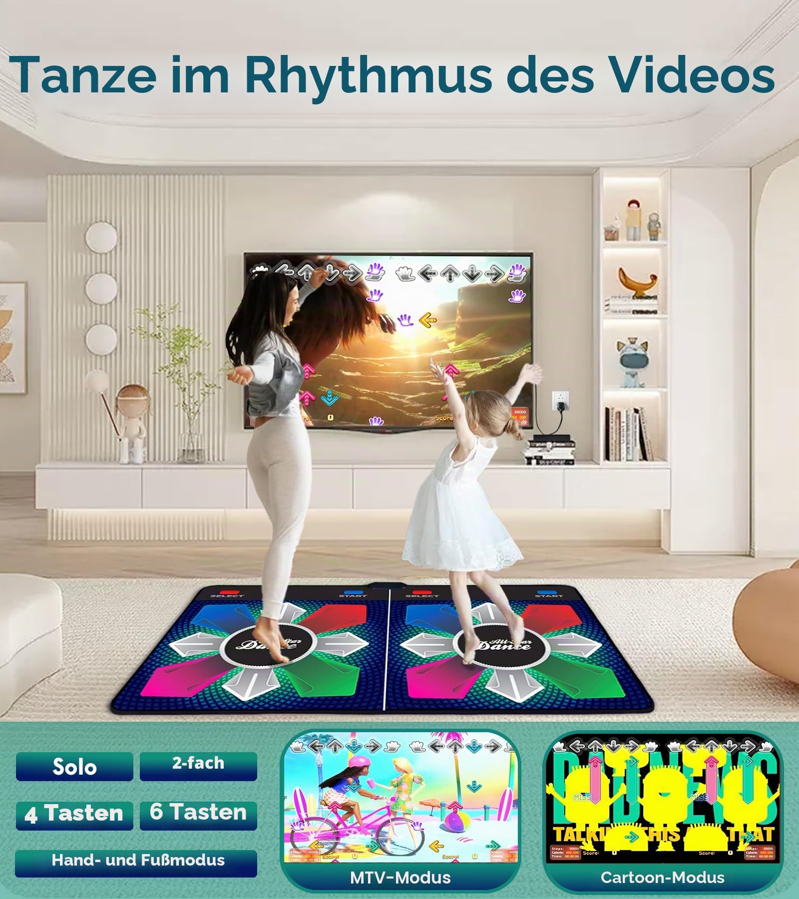 Tanzmatte für Kinder und Erwachsene, Geburtstagsgeschenke für Jungen und Mädchen, weiche Spielausrüstung mit englischem OS, Plug and Play Tanzpad mit kabellosem Empfänger