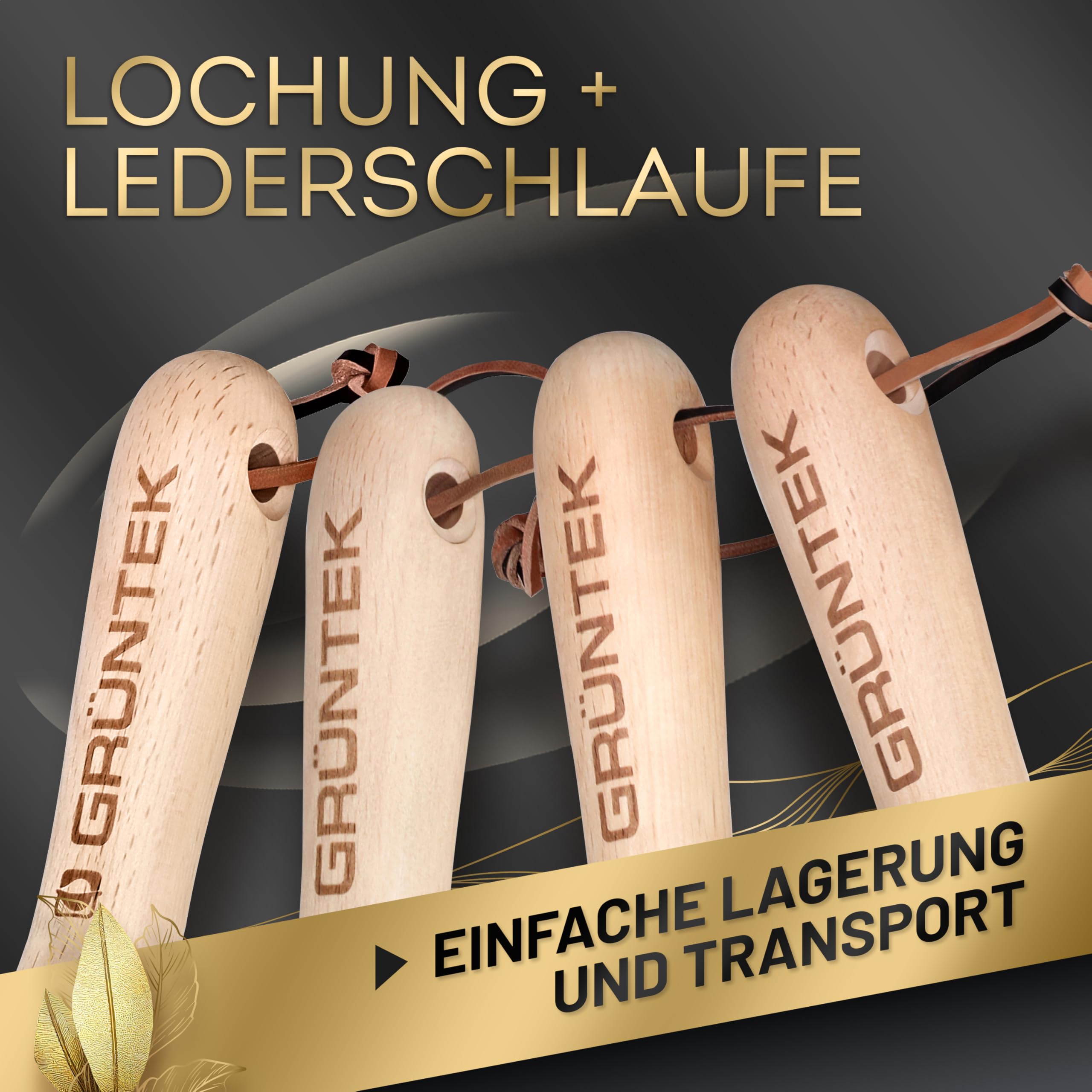 GRÜNTEK 4-TLG Gartenwerkzeug-Set, Premium Gartengeräte, besonders Stabiler Edelstahl, Rutschfester Eschenholz Griff, Garten-Kelle, Gabel, Multi-Unkrautjäter, Fugenstecher, Garten Werkzeug Satz