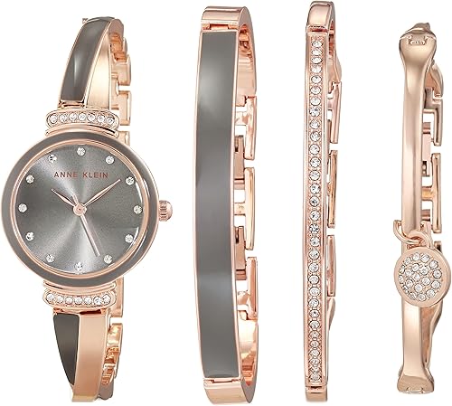 Anne Klein Juego de reloj de pulsera con detalles de cristal prémium para mujer