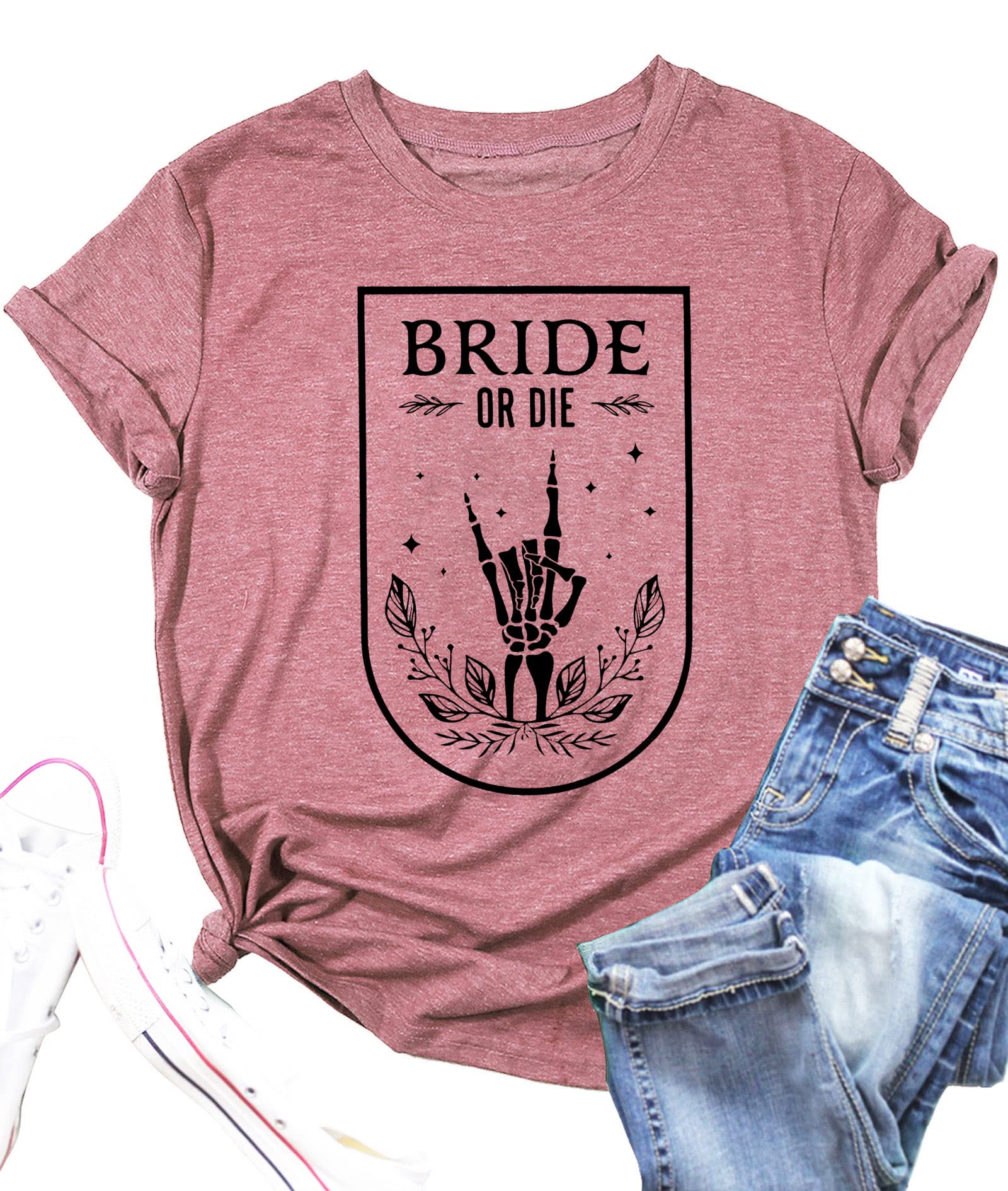 PECHARBride Shirts for Women Bachelorette Party Tshirt Honeymoon Shirt Tops Casual Bridal Gift Tees