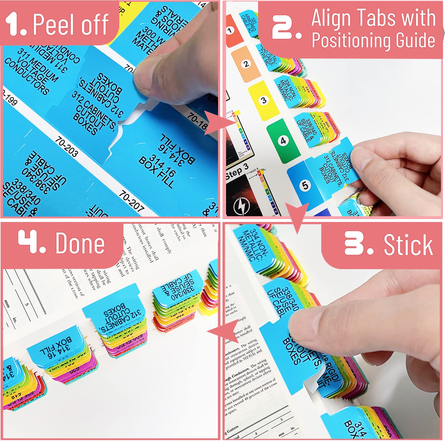 2023 NEC Code Book Tabs - 120 PCS Color-Coded Laminated Tabs | With Wire Chart & Ohm's Law Stickers
