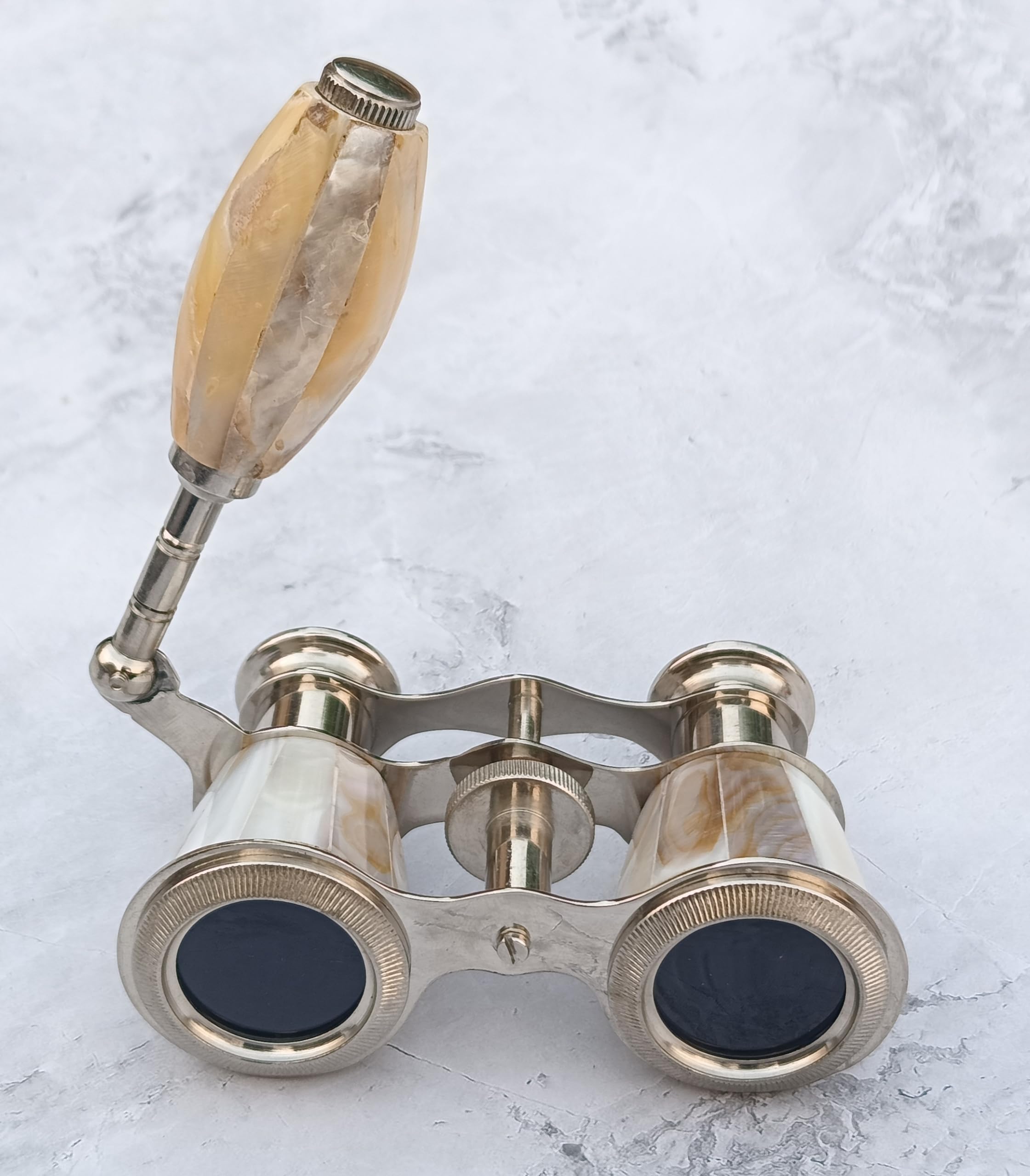 SUGRA ART 2.5 Inches Opera Glasses Binoculars for Adults with Handle- Captain's Mother of Pearl Solid Brass Opera Glasses Binoculars-Pocket Size Handel Binoculars for Kids, Bird Watching, Hunting