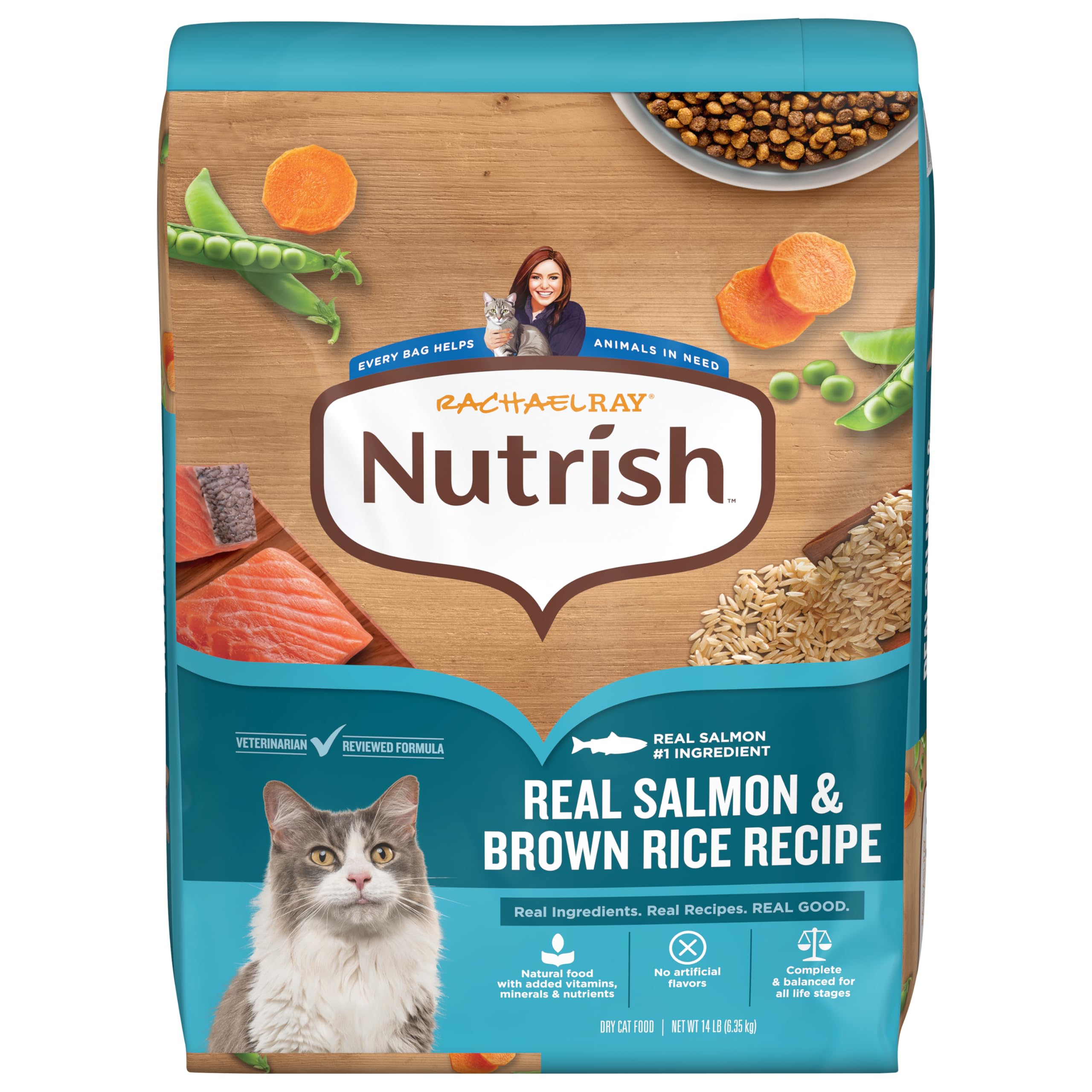 Nutrish Rachael Ray Dry Cat Food Real Salmon & Brown Rice Recipe, 14 lb. Bag