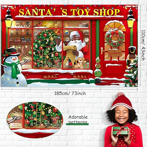 Miniatura 2 de Telón de fondo de fotografía de fiesta de Navidad, tienda de juguetes de Papá Noel, fondo de tienda de Navidad, telón de fondo para tienda de