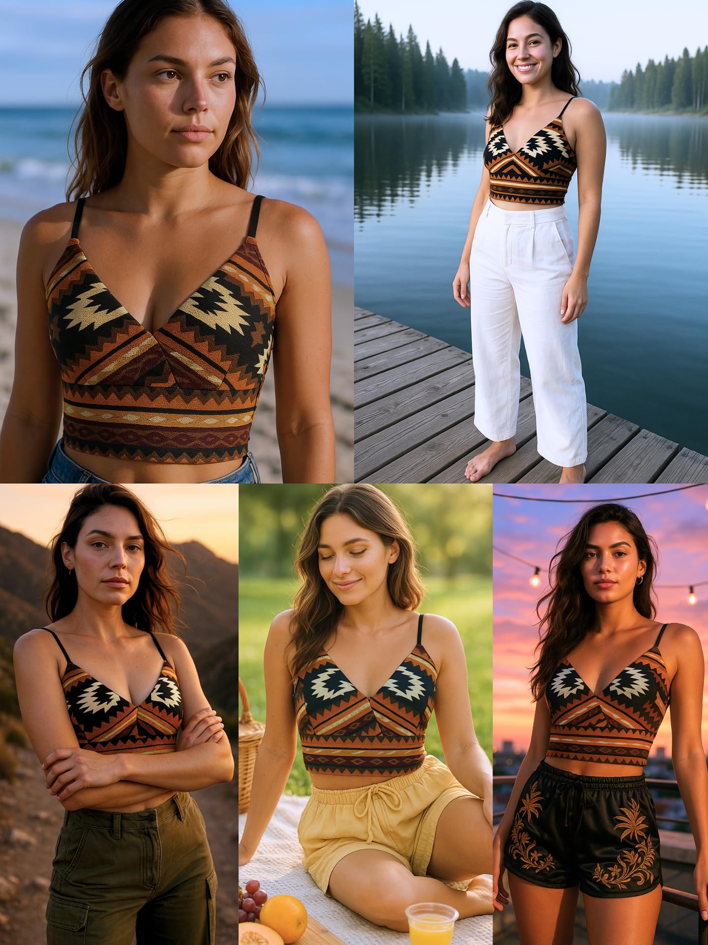 Crochet Top for Women - Hippie Clothes for Women - Cute Crop Top for Women - Concert Outfit: Medium Orange, Black, Beige