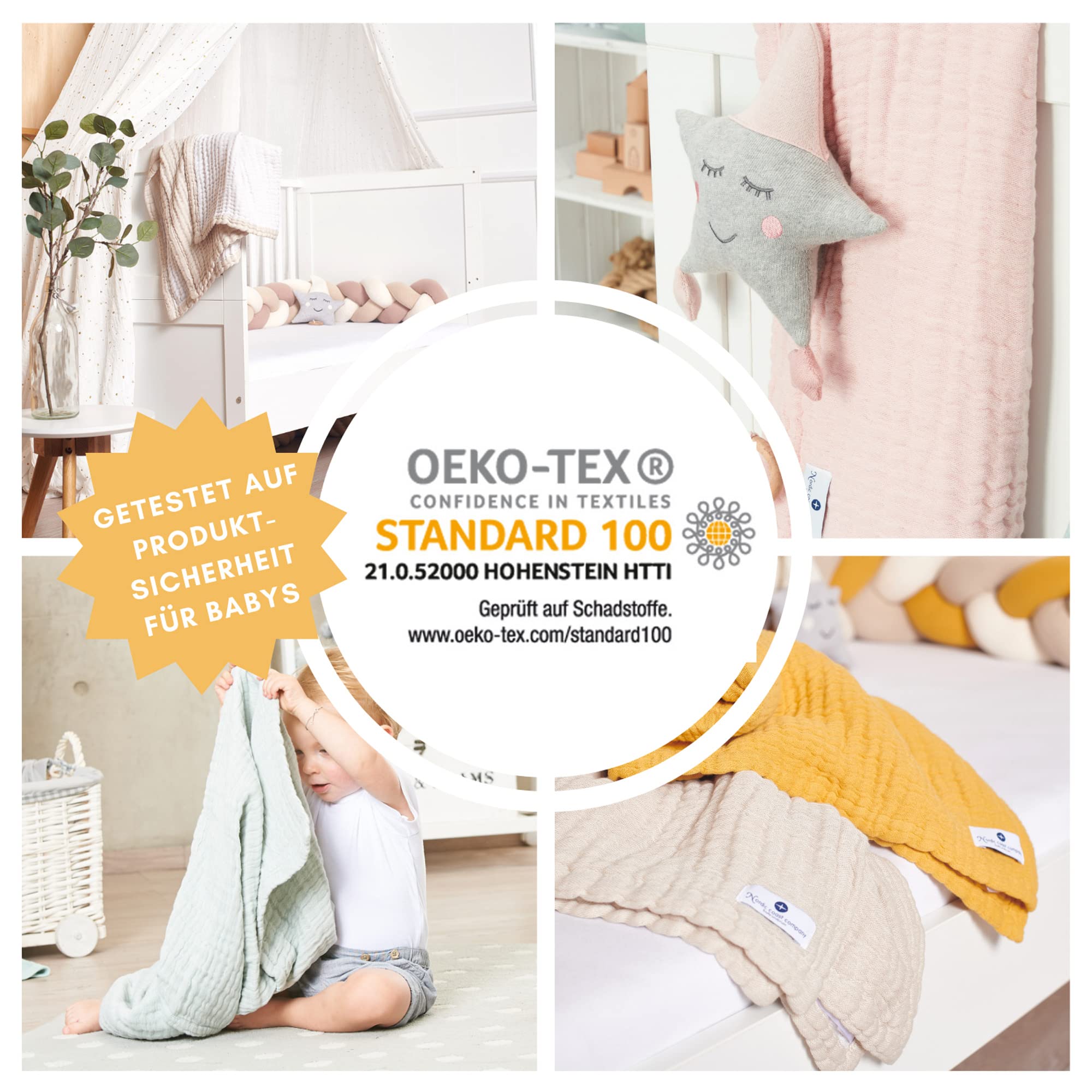 nordic coast company® Paño de Muselina bébé, Alfombra de Gateo para bebés, 90 x 120 cm, Manta de Muselina Rosa
