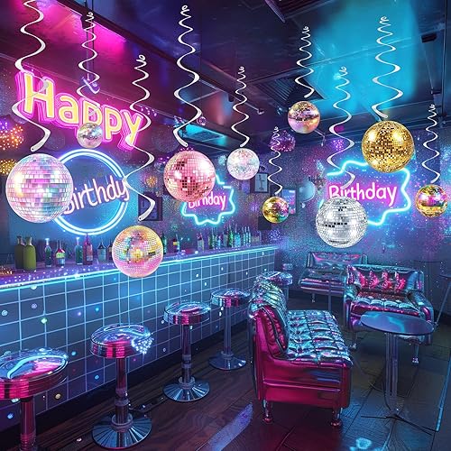 Paquete de 40 decoraciones colgantes de discoteca  Decoraciones retro de cumpleaños de baile para niñas, suministros de fiesta de discoteca y