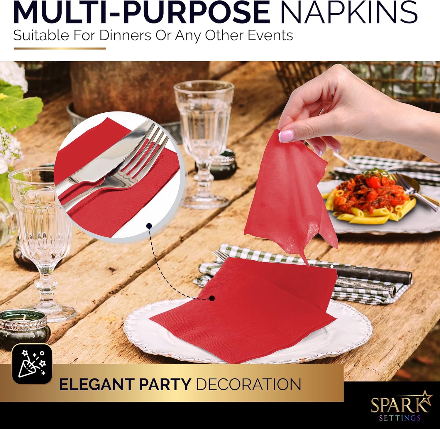 100 Pack Red Beverage Napkins, Big Party Pack, 2 Ply, Ideal for Wedding, Party, Birthday, Dinner, Lunch, Cocktails. (5” x 5”) by Amcrate