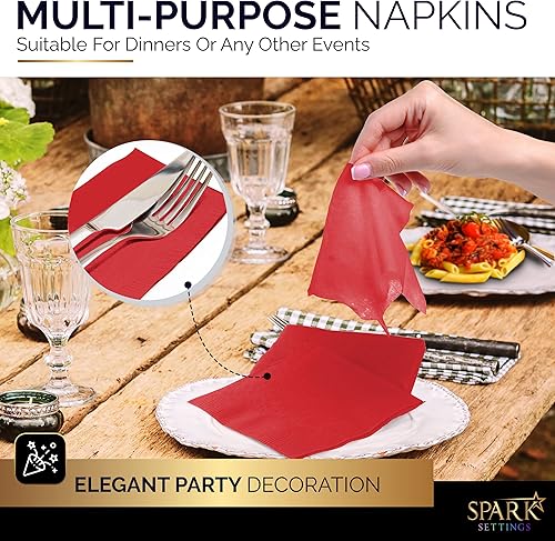Miniatura 5 de Amcrate Paquete grande de 100 servilletas rojas para bebidas, ideal para bodas, fiestas, cumpleaños, cenas, almuerzos y cócteles (5 x 5 pulgadas)