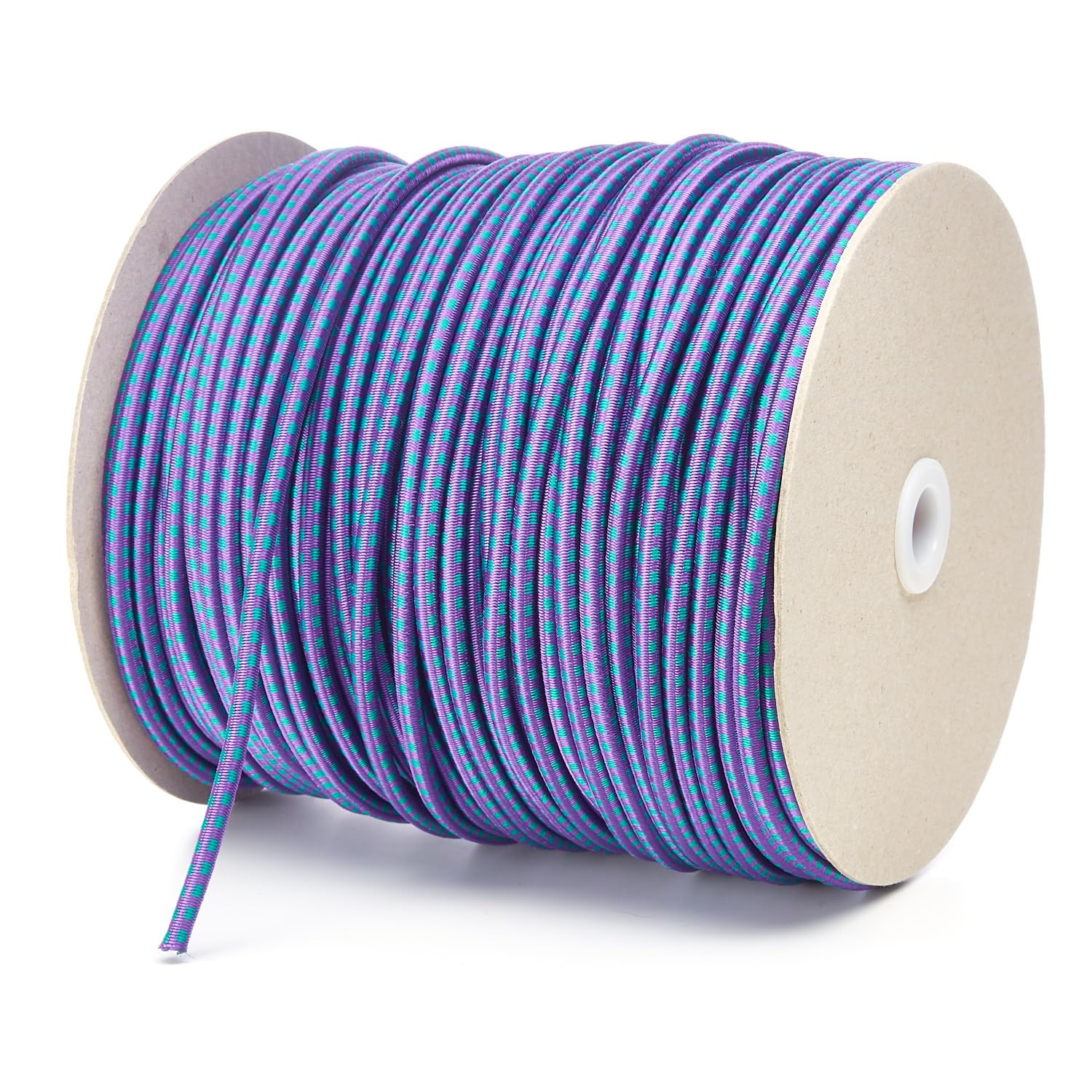 5mm Round Bungee Elastic Shock Cord Heavy Duty DIY Tarps and Tie Down Premium Quality Made in UK (Purple/Green Blocks, 100 Metres on a Roll)