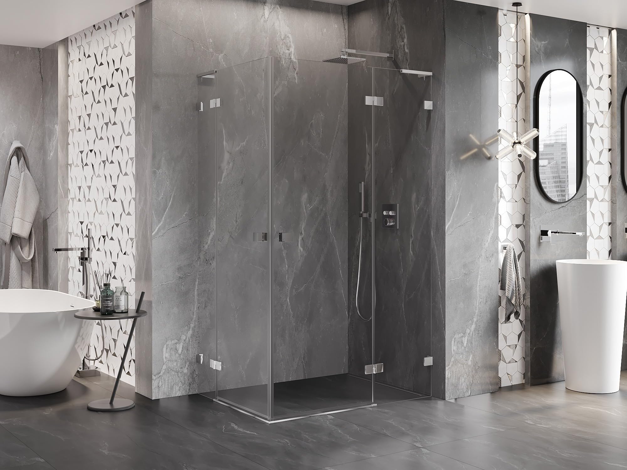Mexen Lunar L Duo Box Doccia Porta Battente Destra 90x85 Trasparente Cromo