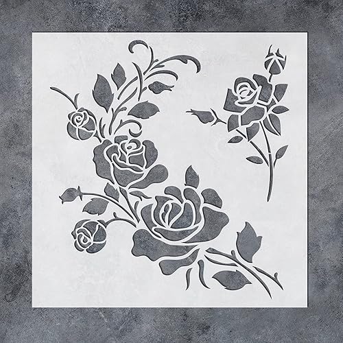 Miniatura 1 de GSS Designs - Plantilla de rosas de esquina con flores, plantillas reutilizables para pintar sobre muebles de pared de lienzo de madera, plantilla