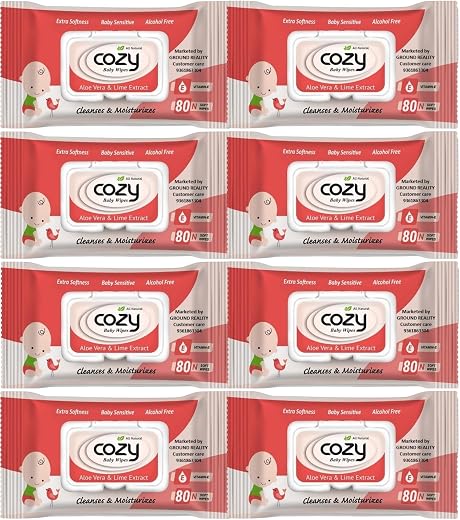 Cozy Wet Wipes with Aloe Vera and Vitamin E for New Born Baby. Combo Offer Travel Value Pack Wiping Tissue Baby Cleaning W...