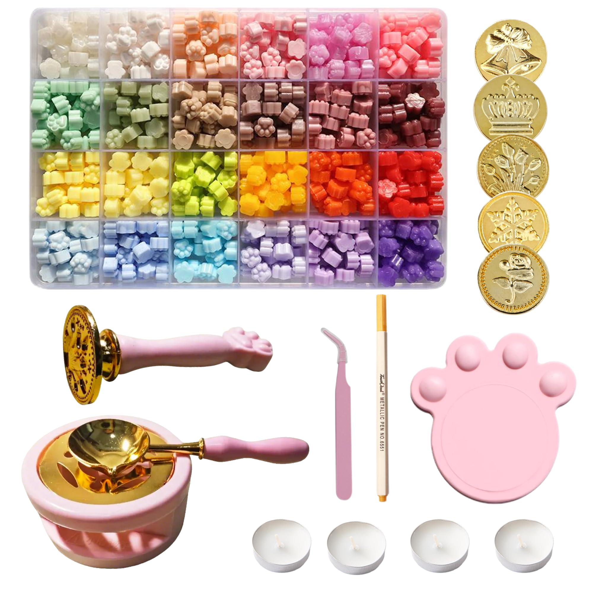 100Pcs Wax Seal Stamp Kit for Beginners – Includes Stamps with Handle, Wax Spoon, Bear Mold, 2 Gacha Boards with Chains – Ideal DIY Craft Gift for Children’s Day (Multiple)