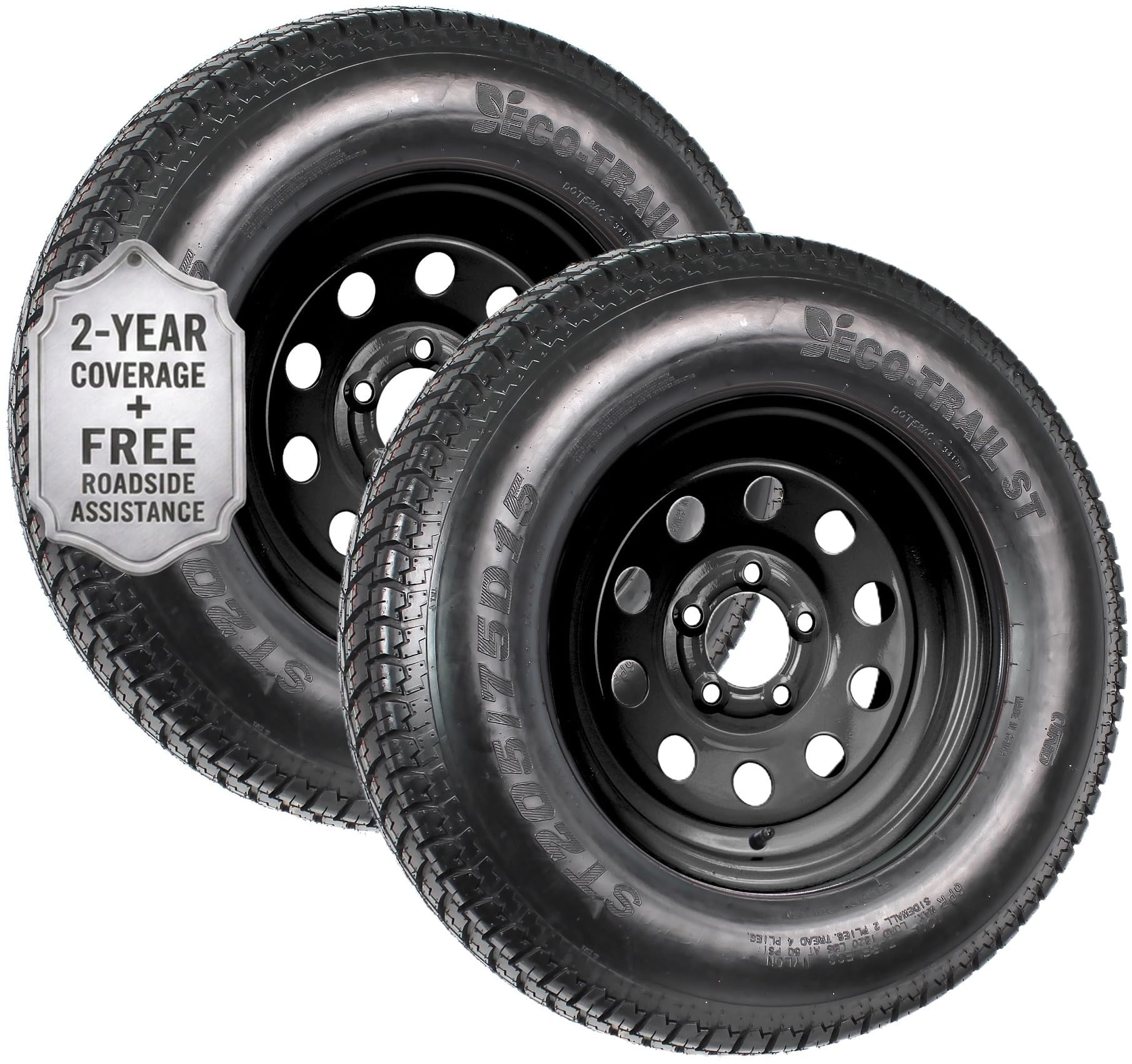 eCustomrim 2-Pack Trailer Tire Rim Assembly ST205/75D15 5 Lug Black Mod