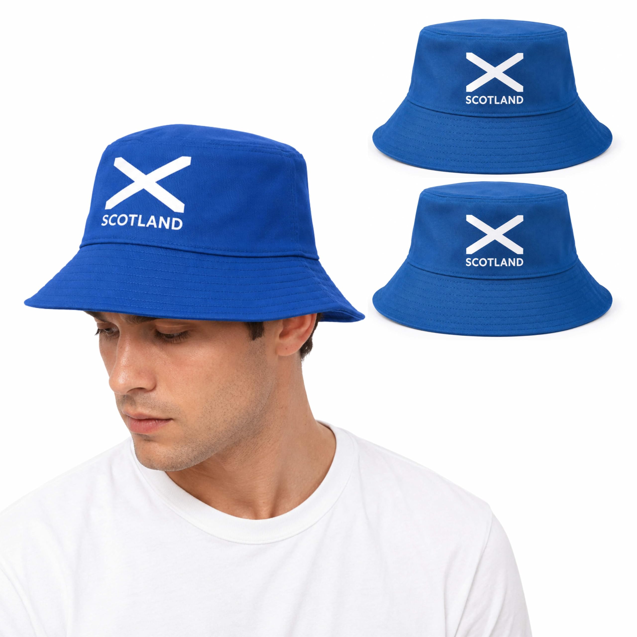 ADEPTNA Scotland Bucket Hat Pack of 2 for Football Fans FIFA World Cup 2026 Blue Scottish Flag Fisherman Style Sun Hat with Scotland Print, Lightweight Breathable Festival Hat for World Cup, Sports
