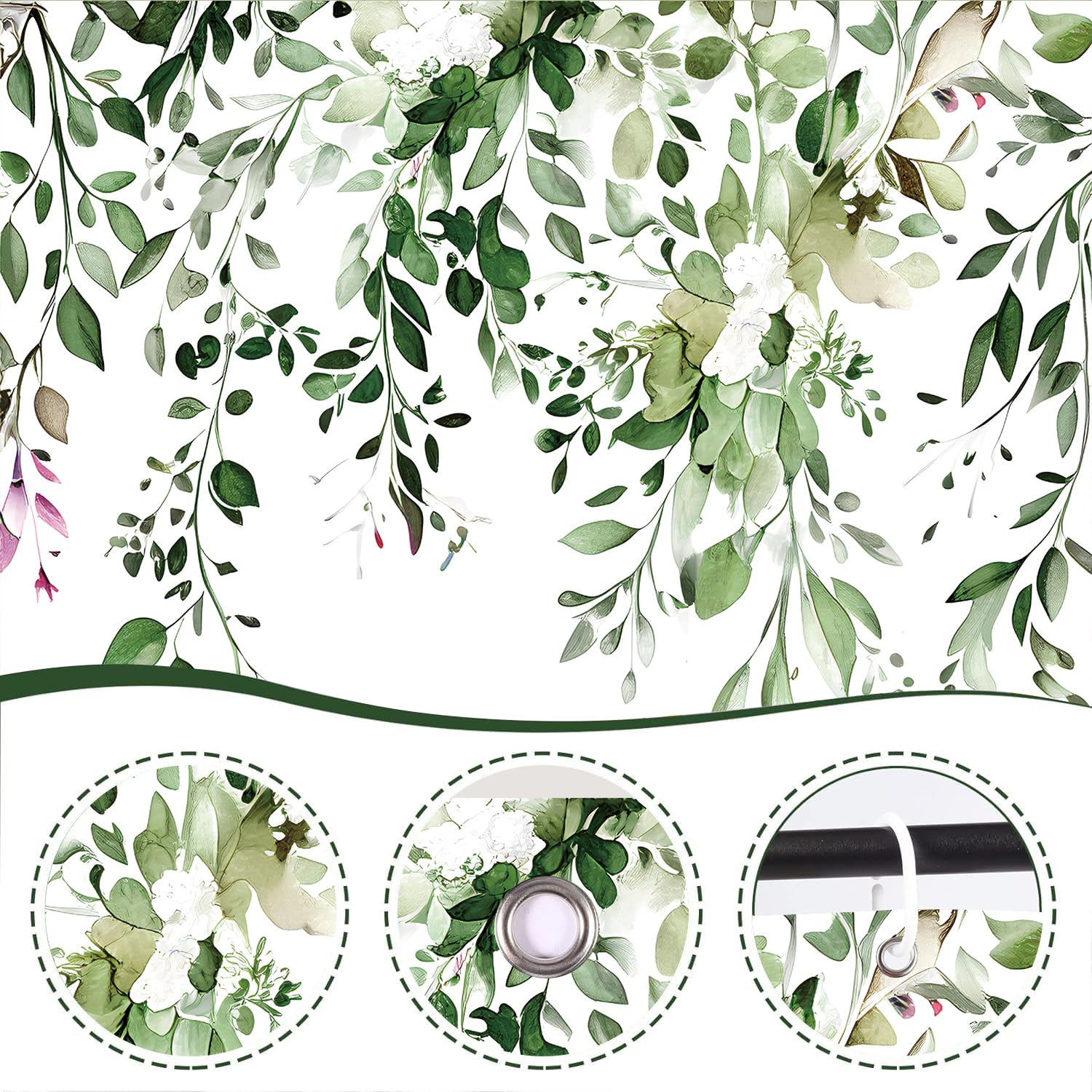 LIVETTY Shower Curtains Green Leaves Shower Curtain Extra Long Bath Curtain for Bathroom 200x200 cm Quick-Drying Kitchen Curtains Mould Proof Washable With 12 Hooks - Image 4