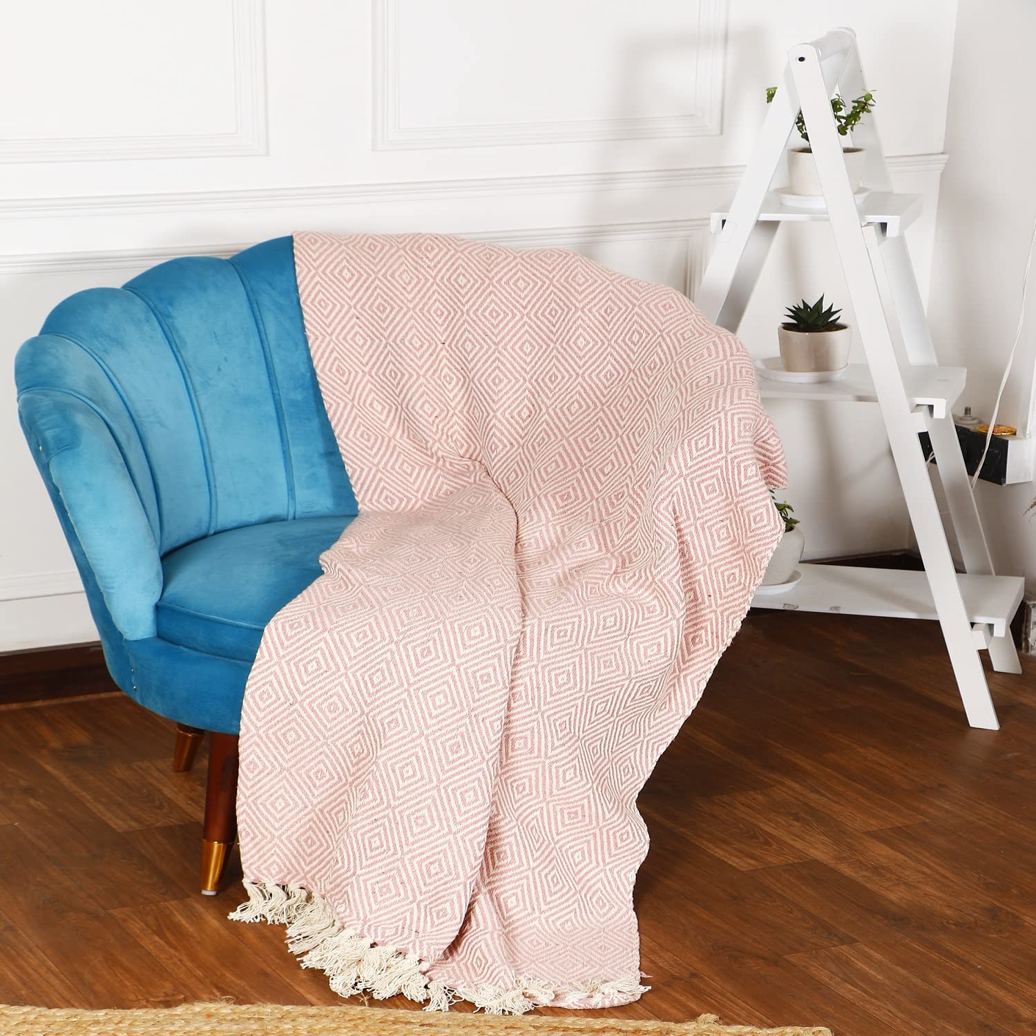 SASHAA WORLD Striped Throw Blanket - Green & Ivory -11