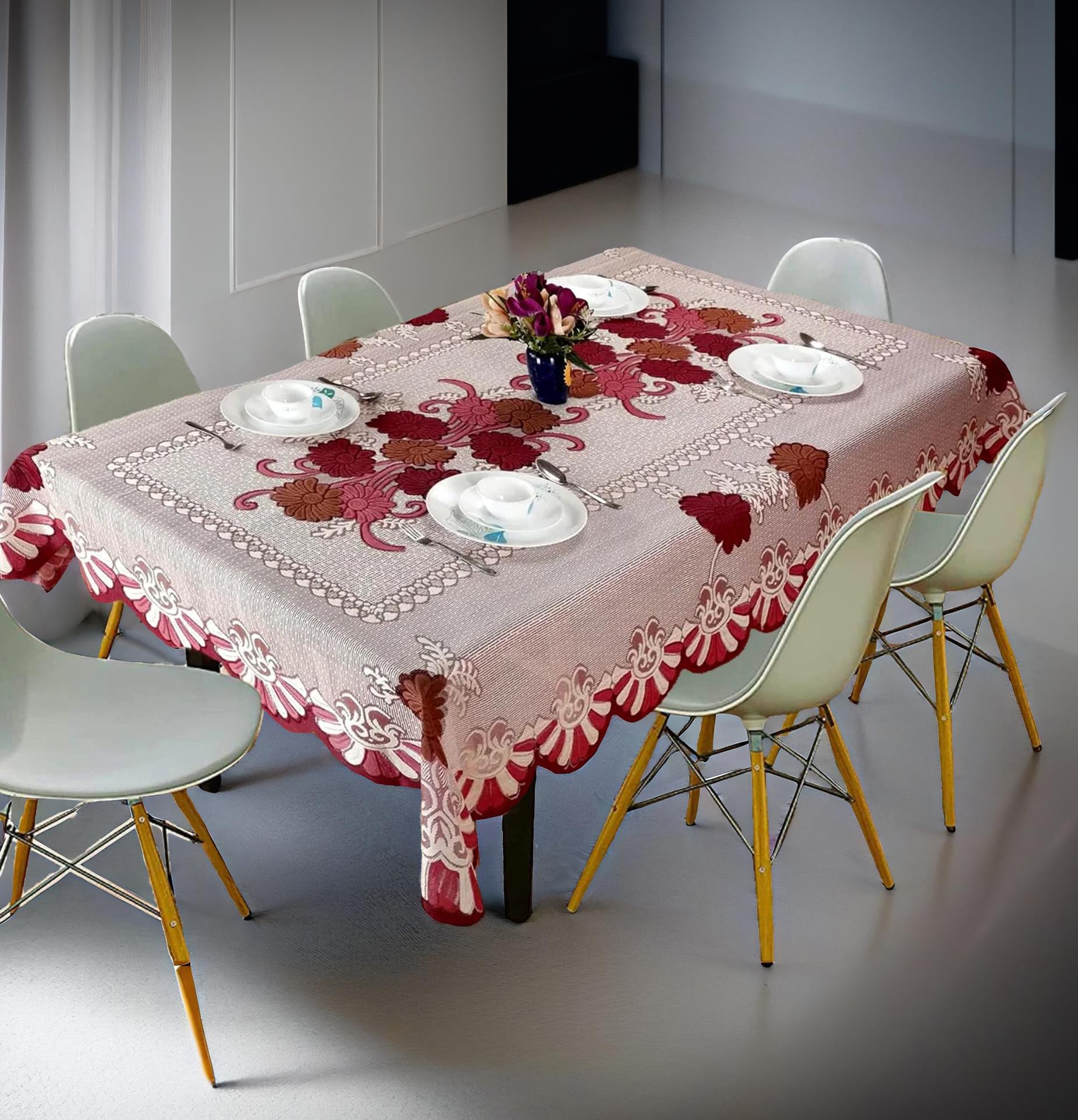 Weavers Villa Cotton Dining Table Cloth 6 Seater - 60x90 Inch Cover - Durable Table Protector Cloth - Dining Table Cover 6 Seater Waterproof - Long-Lasting Kitchen/Hall Decor Essentials (Maroon) - Image 3 thumbnail