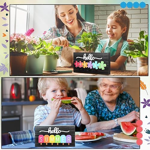 Miniatura 4 de Roowest 5 letreros de invierno intercambiables con texto en inglés Hello Winter para primavera, verano, otoño, bandeja escalonada, decoración de