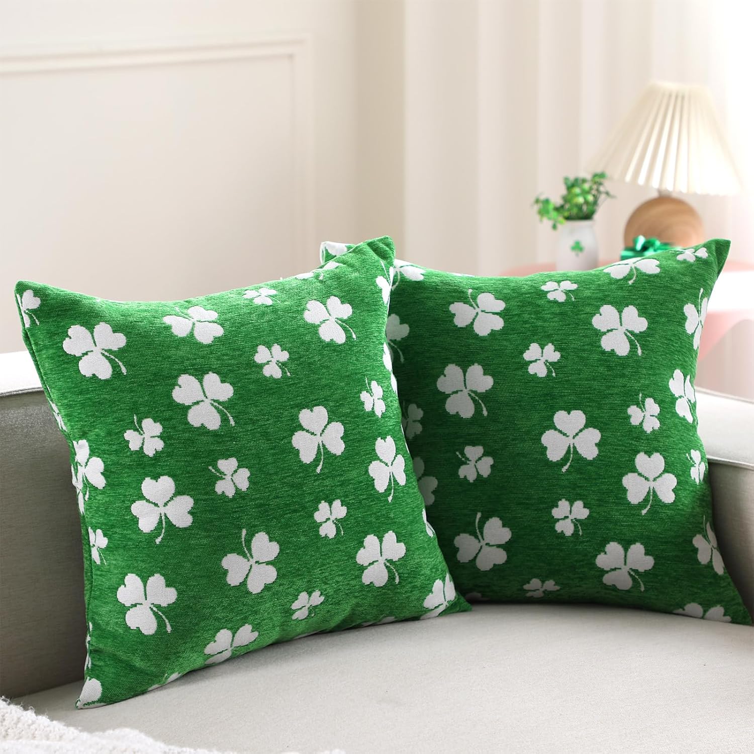 Frienda St. Patrick's Day Chenille Pillow Covers Set of 2, 18 x 18 Inch Green Shamrock Pattern Decorative Throw Pillow Cases for Couch Sofa Bedroom - Image 6
