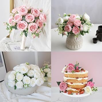 HNVNER 2 Bunches Artificial Peonies, Pink Silk Peony Fake Flowers Bouquet for Wedding Home Decor