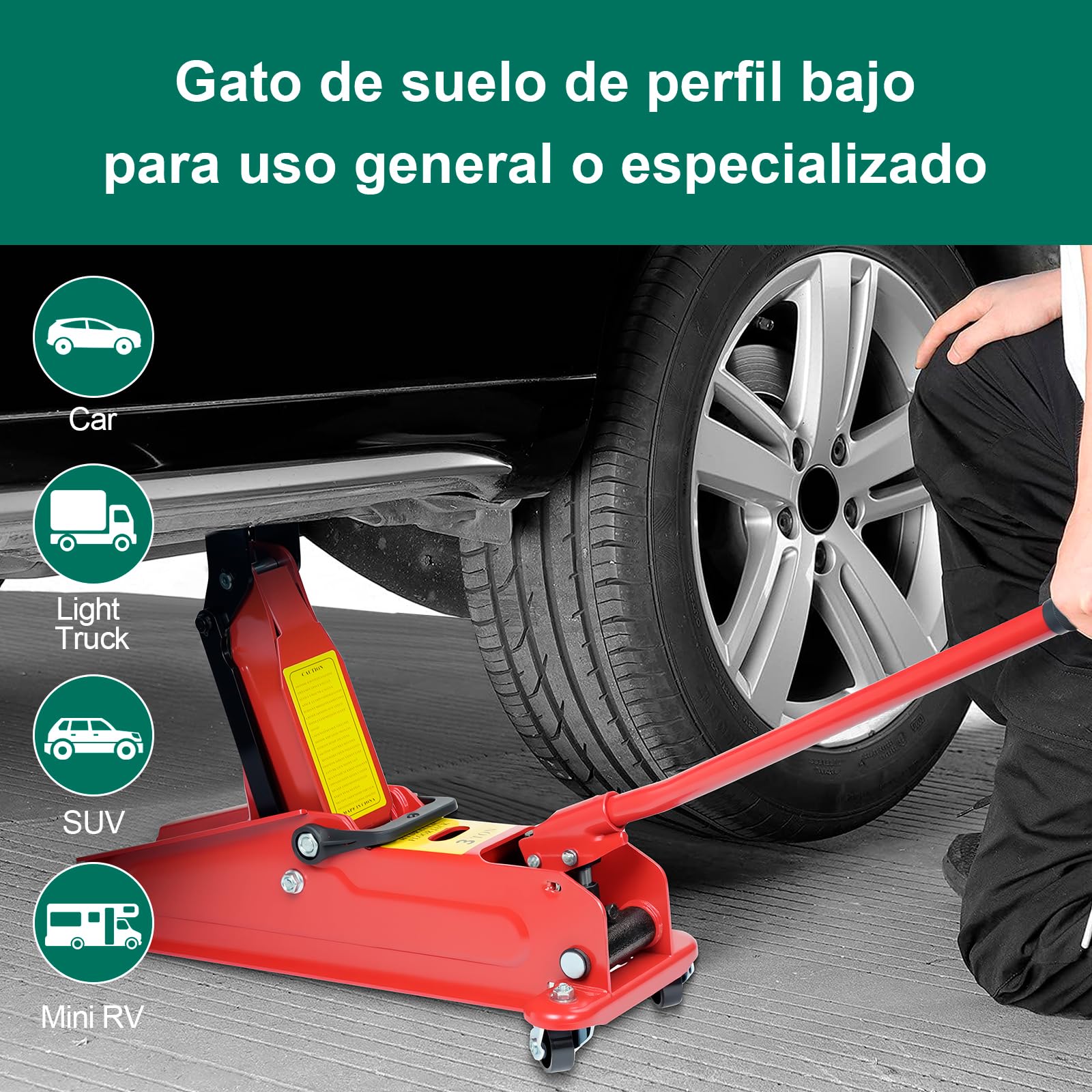 HYCHIKA Gato Hidraulico 3T 135-370 MM 360° Ruedas Giratorias para Coche