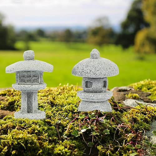 Miniatura 3 de Yardwe Linterna de estatua de pagoda japonesa en miniatura de piedra arenisca para jardín zen, micro paisaje, decoración interior y exterior, 1.25 x