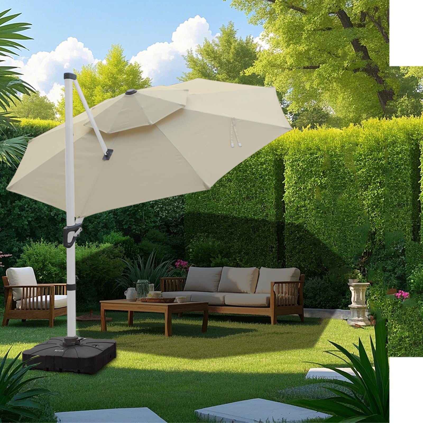 RANSENERS 110L Support de Parasol Déportés, avec 4 Roues, Pied Parasol Convient aux Toitures de Moins de 14 m², Remplie d'eau et Sable, Poids Approx. 110–170 kg