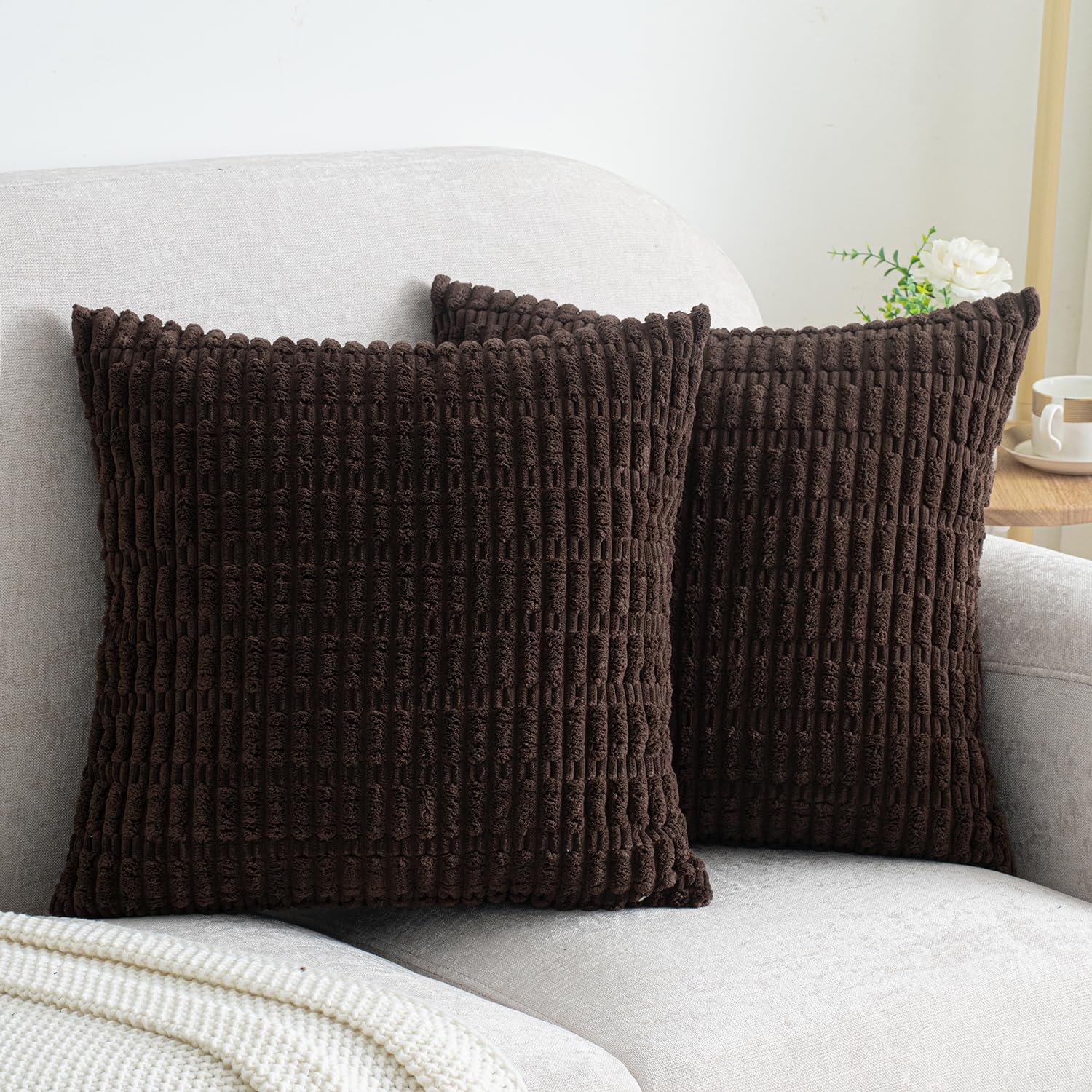 Smile of hope Pack of 2 Corduroy Decorative Throw Pillow Covers 20x20 Inch Soft Boho Striped Pillow Covers Modern Farmhouse Home Decor for Sofa Living