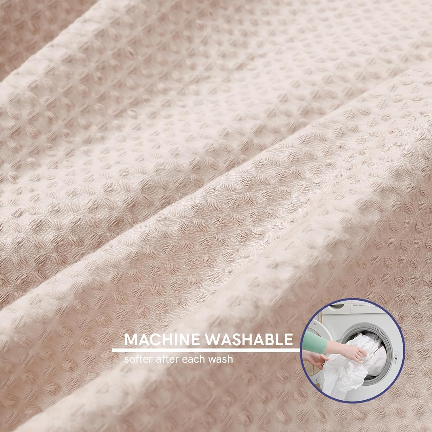 YnM Cotton Waffle Weave Duvet Cover for Weighted Blankets with 16 Strings (Oatmeal,48''x72'')