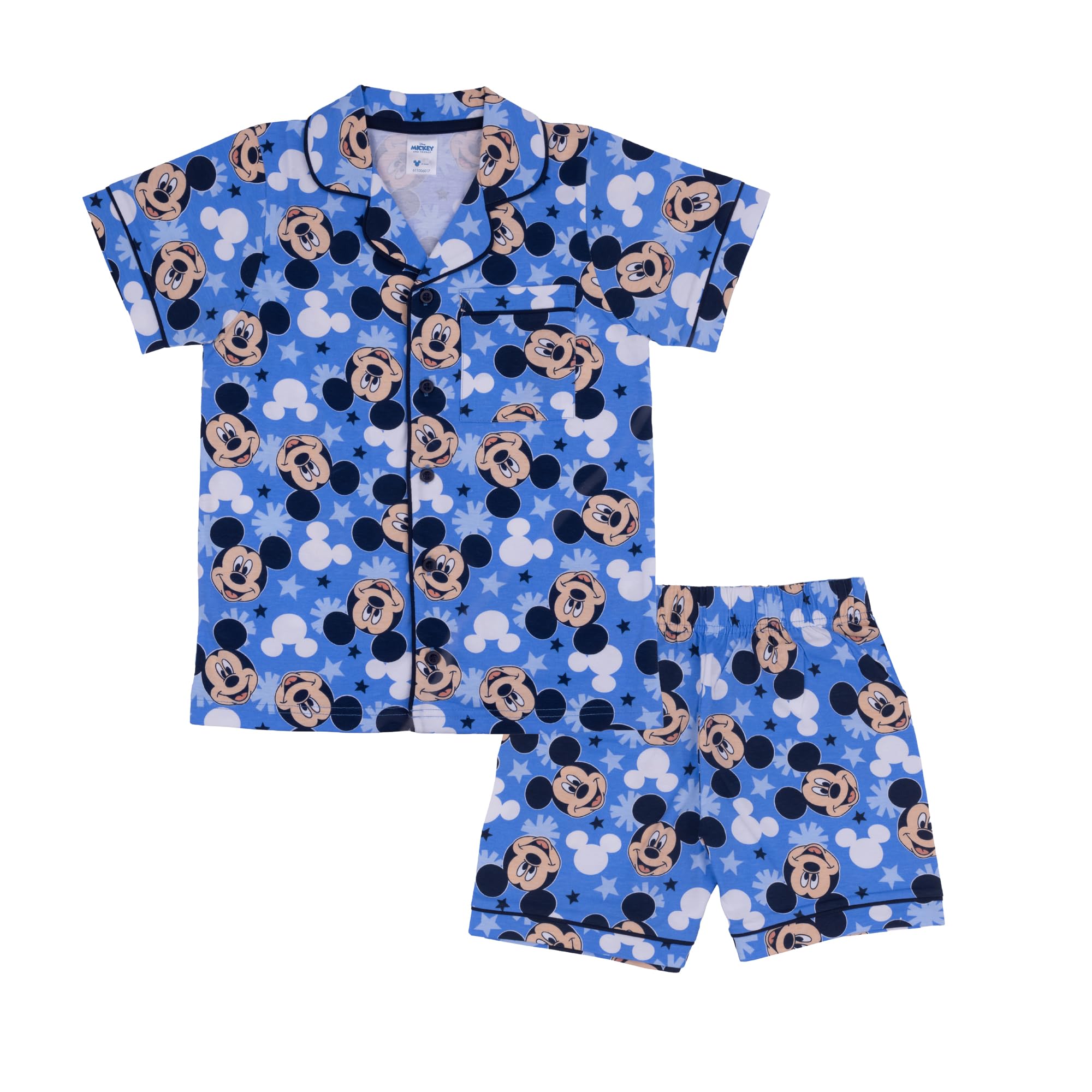 Disney Mickey Mouse, 100% Cotton Button Up Short Sleeved Pyjama Set, Blue, 12-18 Months: 86cm