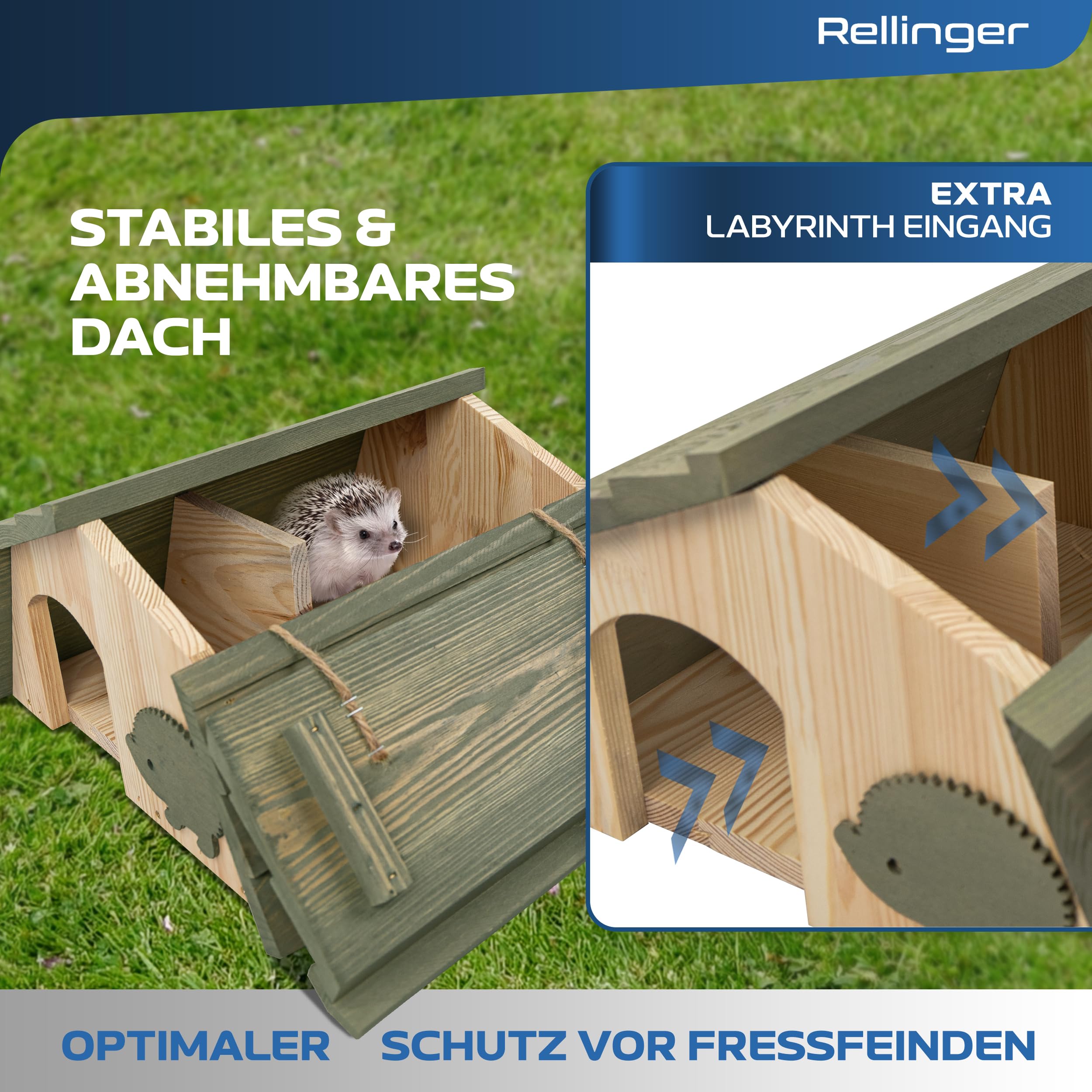 Igelhaus Winterfest mit Boden [SCHÜTZT VOR FRESSFEINDEN] - inkl. Labyrintheingang - Premium Igelfutterhaus mit Labyrinth Eingang - Hochwertige Igelhäuser Igel Haus - Igel Schlafhaus
