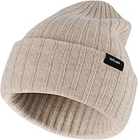 Ababalaya 100% Premium Wool Beanie for Men & Women - Ultra Warm Windproof Double Layer Knit Cuffed Winter Hat