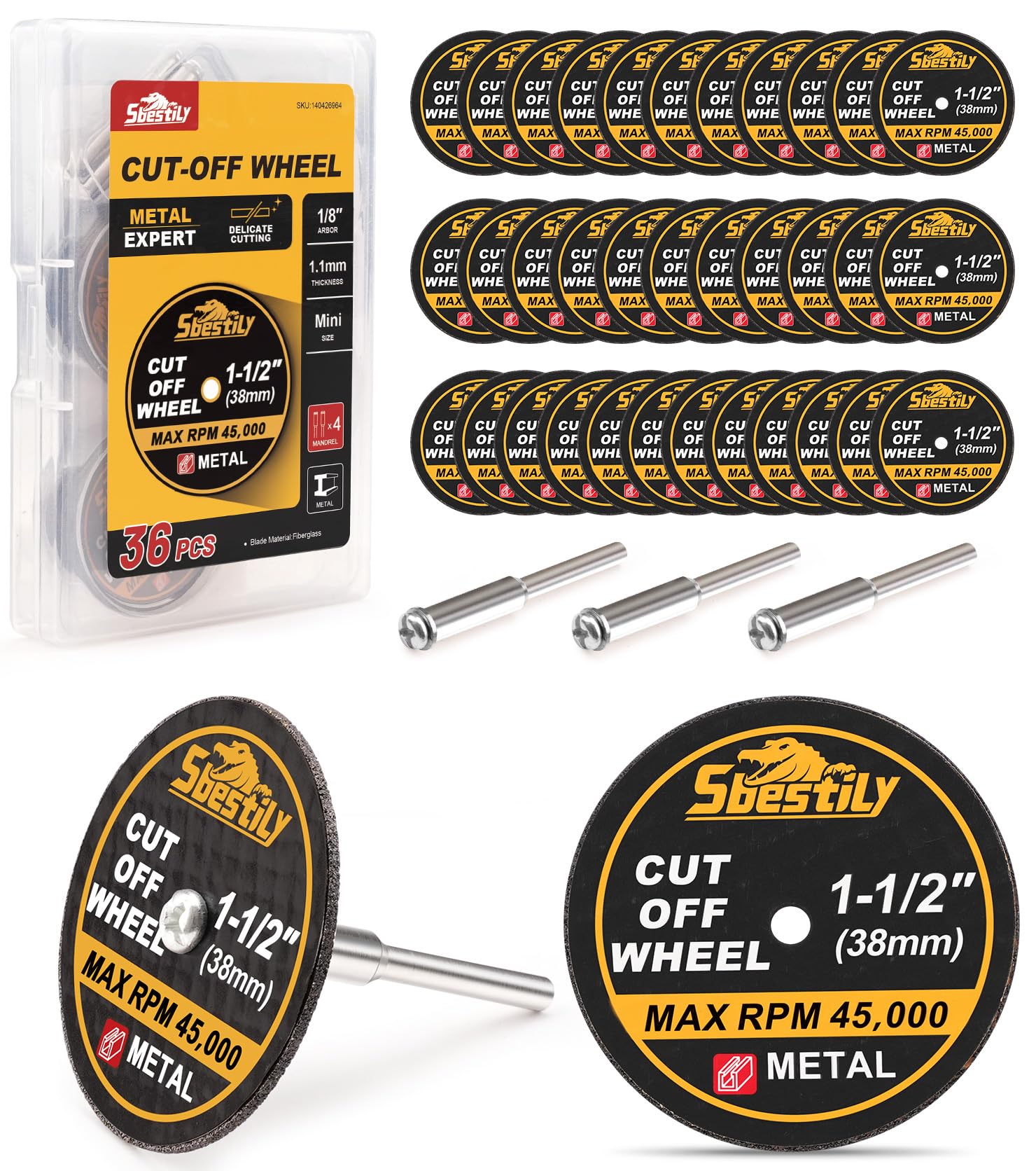 Sbestily 38mm Metal Cutting Discs 1/8" Mandrels Cut Off Wheels Rotary Tool