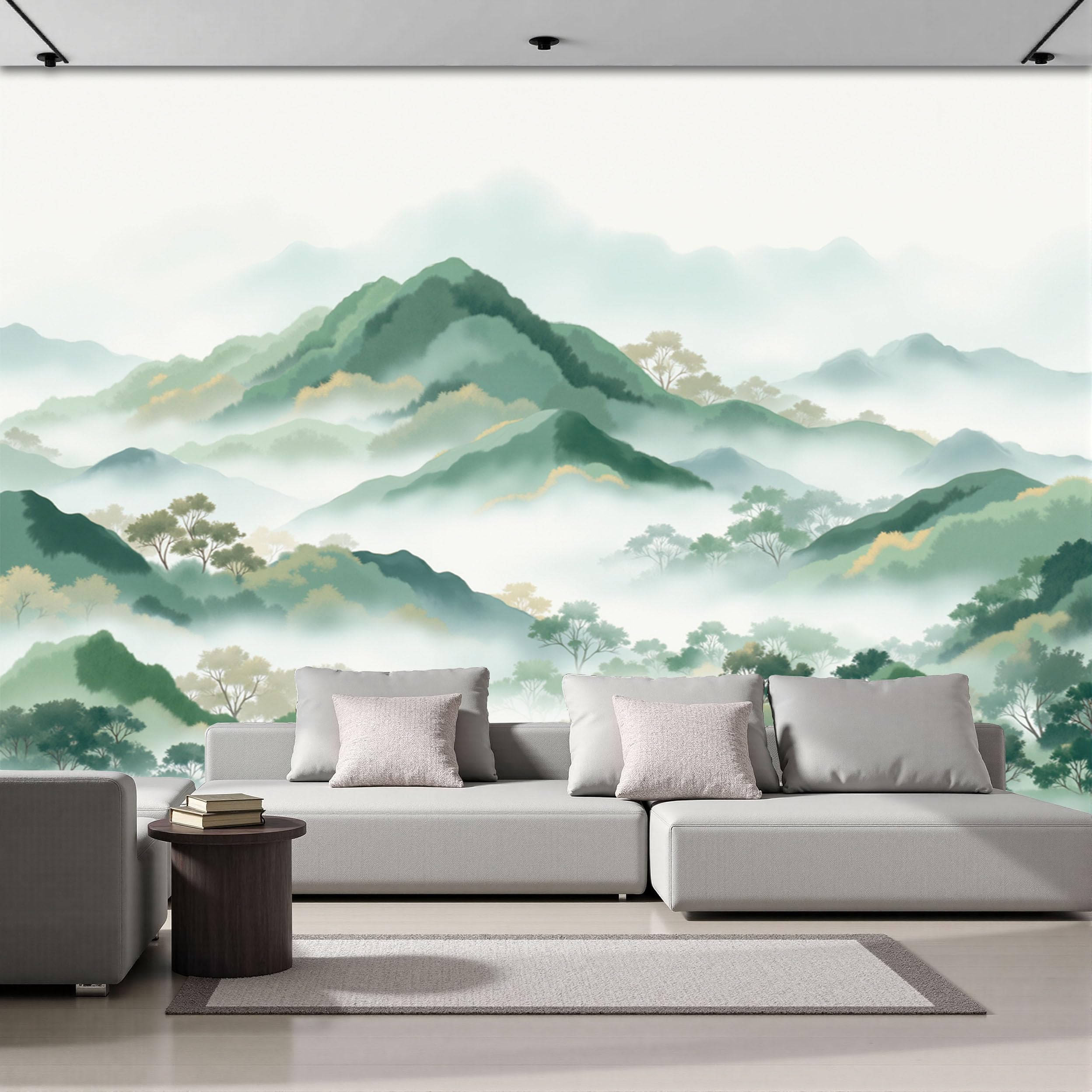 Papier Peint Panoramique Vert Clair 400x280cm | Poster Géant Salon Chambre Aquarelle 3D