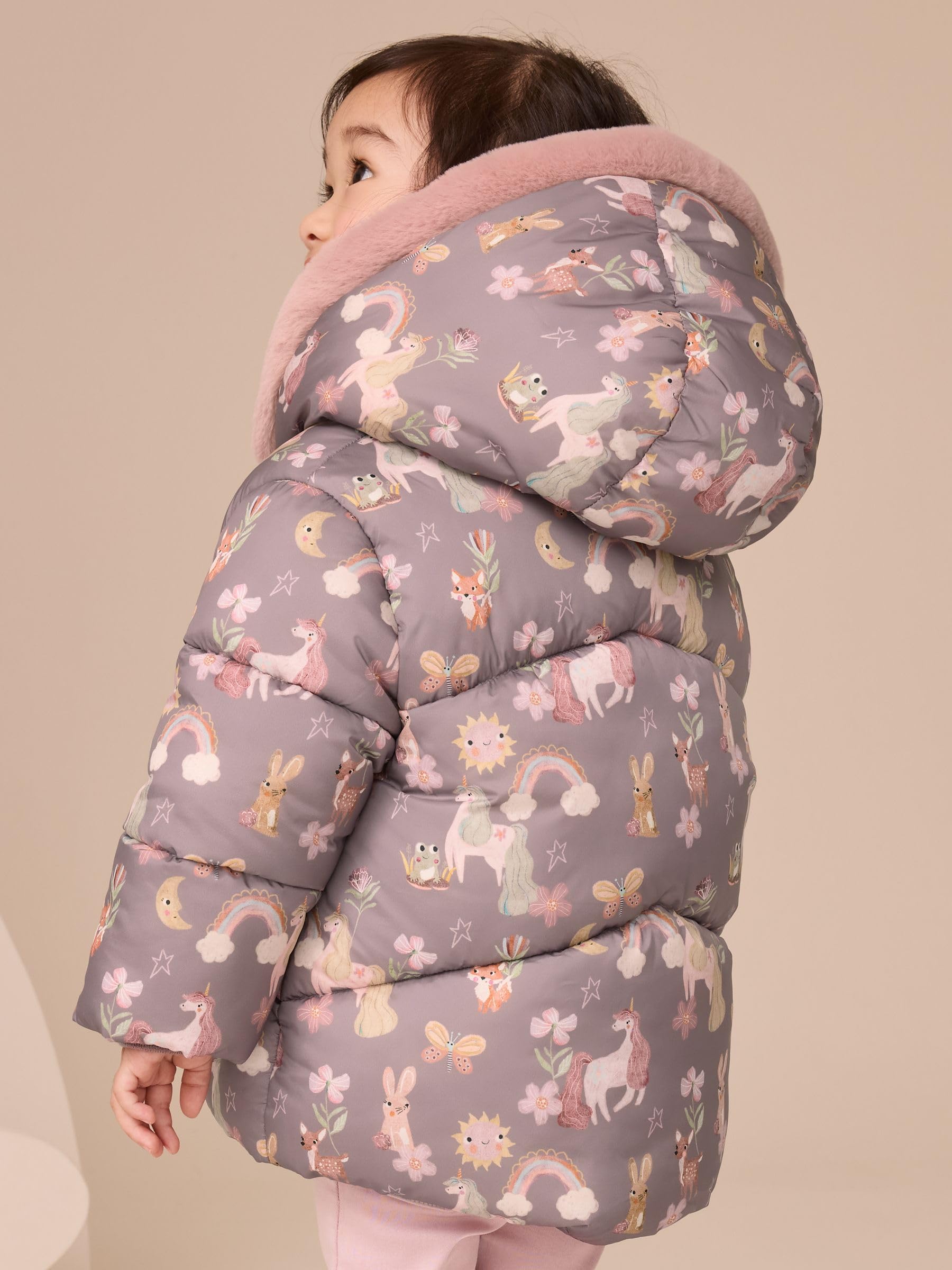 NEXT Niñas Abrigo acolchado con bordes de piel sintética impermeable