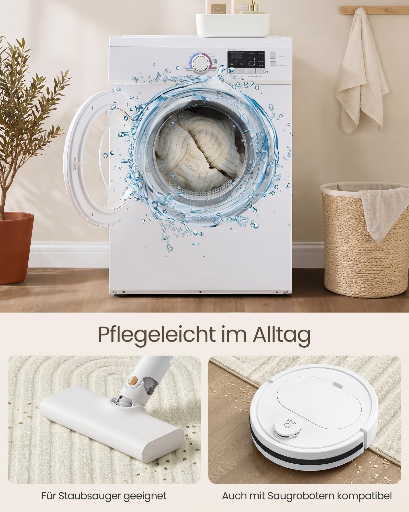 SONGMICS Teppich, 3D Hoch-Tief-Flor, Geometrisches Muster, 230 x 160 x 1 cm | Maschinenwaschbar, Rutschfeste TPR-Rückseite, für Wohnzimmer und Schlafzimmer, Cremeweiß, HILA Kollektion TAR134WZ02