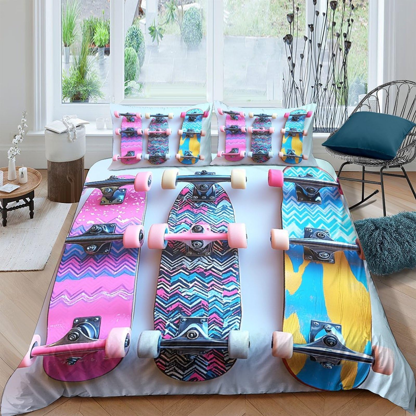 Ctjqhvkz Style-5 3D Printed Colorful Skateboard Fitted Sheet Microfiber Soft Anti-Slip Funky Graffiti Mattress Cover For Bedroom Dorm Decor Single（135X200cm）